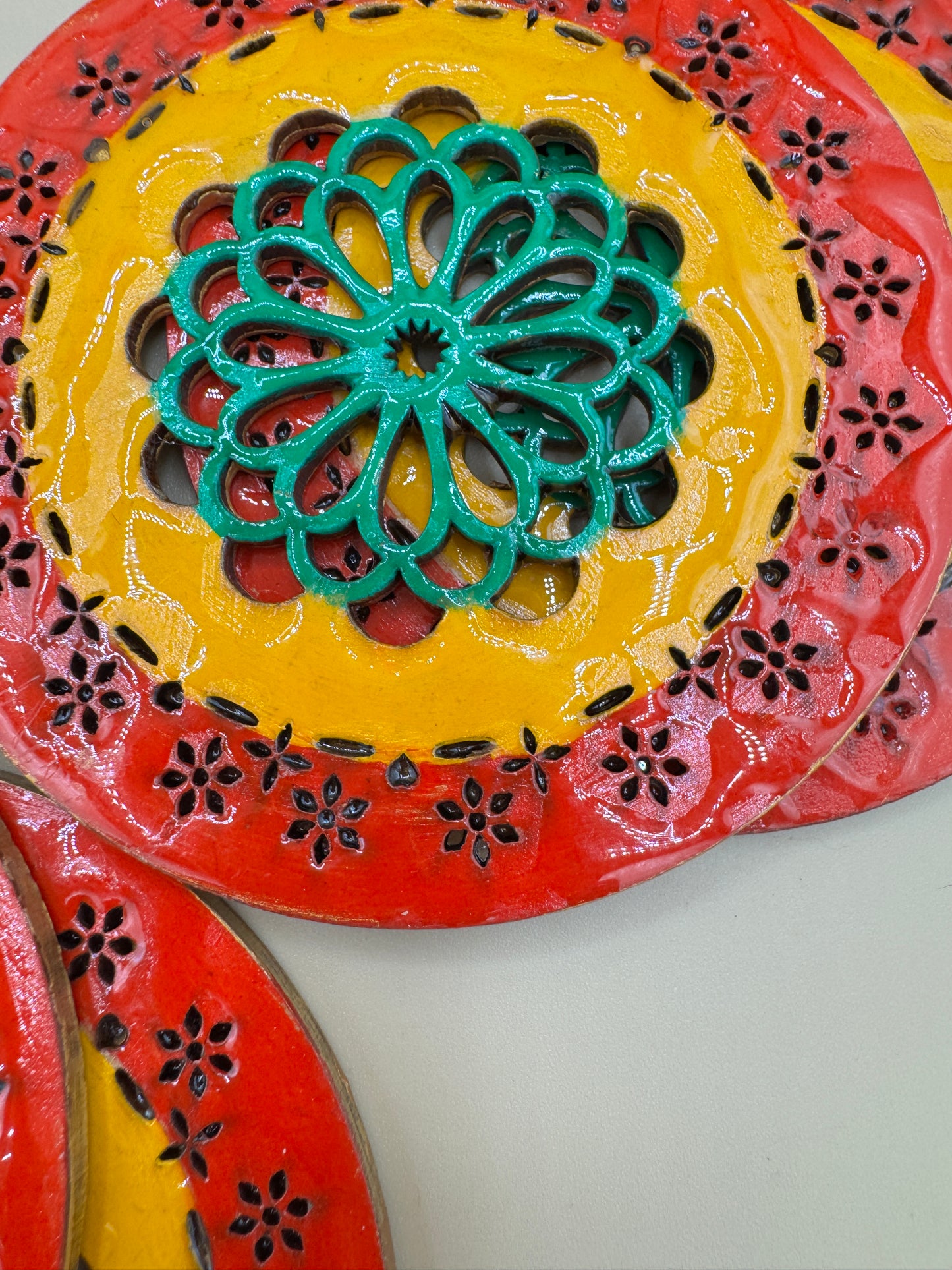 Wooden Laser Cut Coaster Set with Holder – 6 Pieces