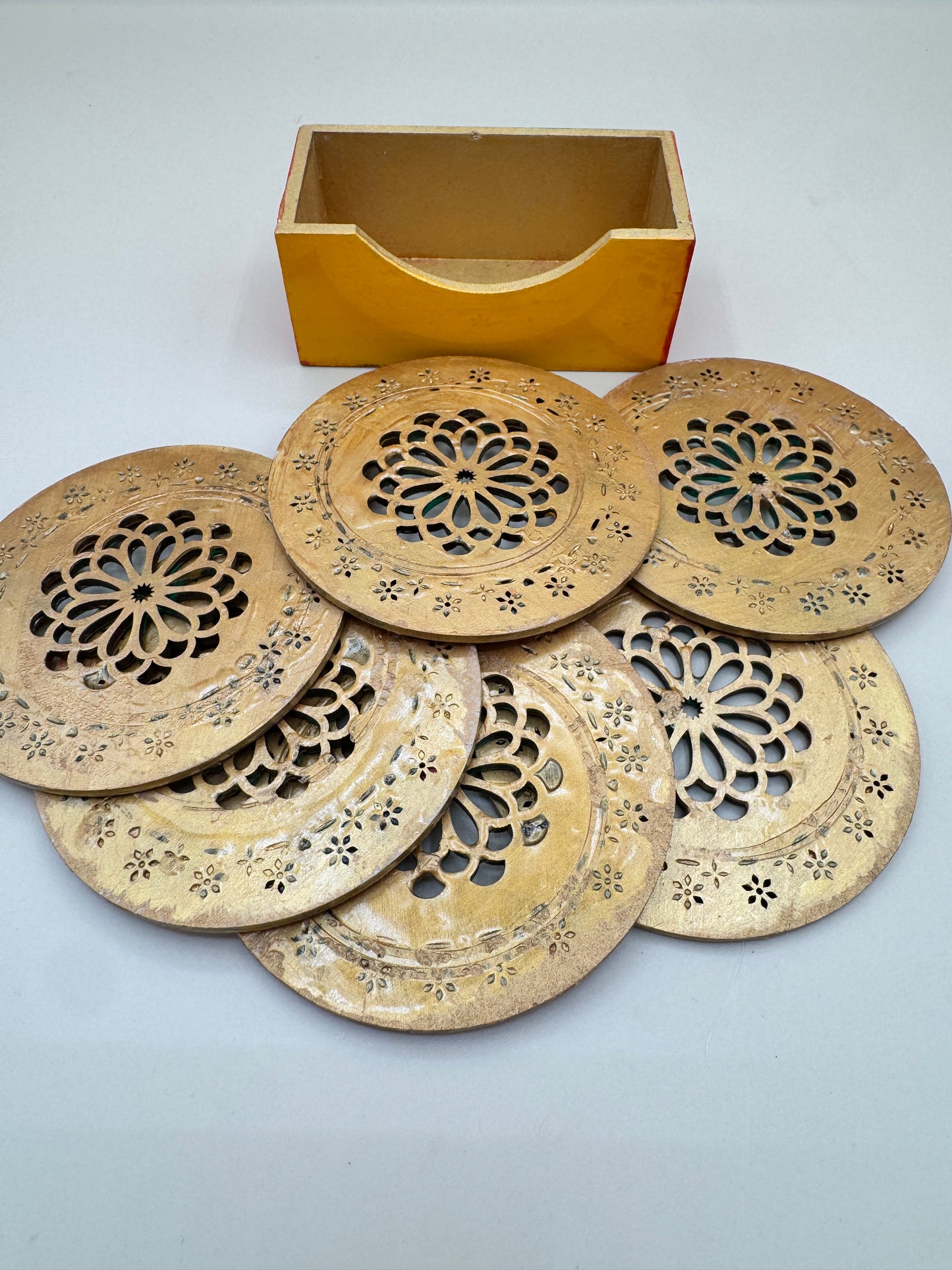 Wooden Laser Cut Coaster Set with Holder – 6 Pieces