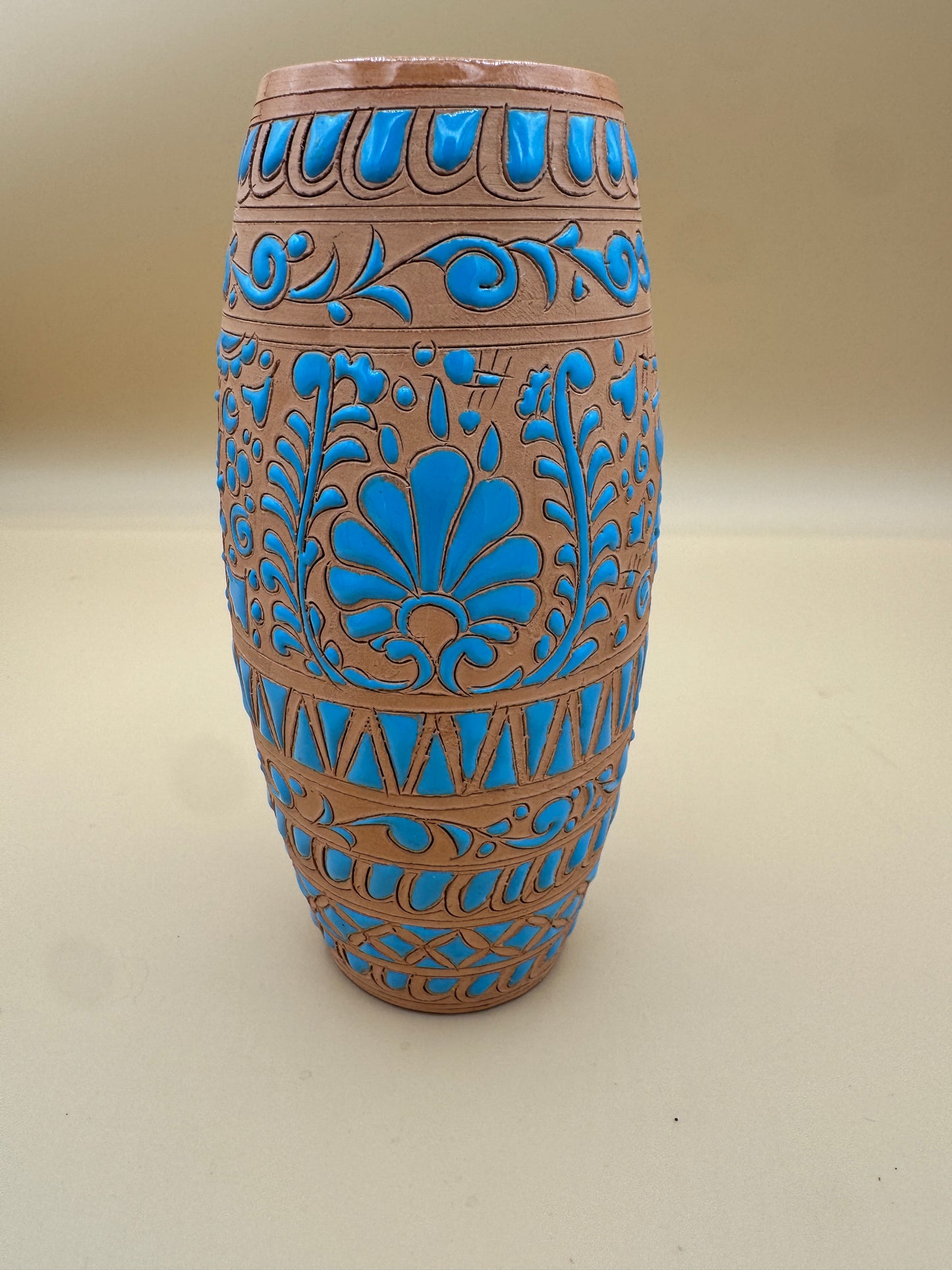 Handmade Greek Vase by Lindos Keramik – Blue & Terracotta Pottery from Rhodes, Greece