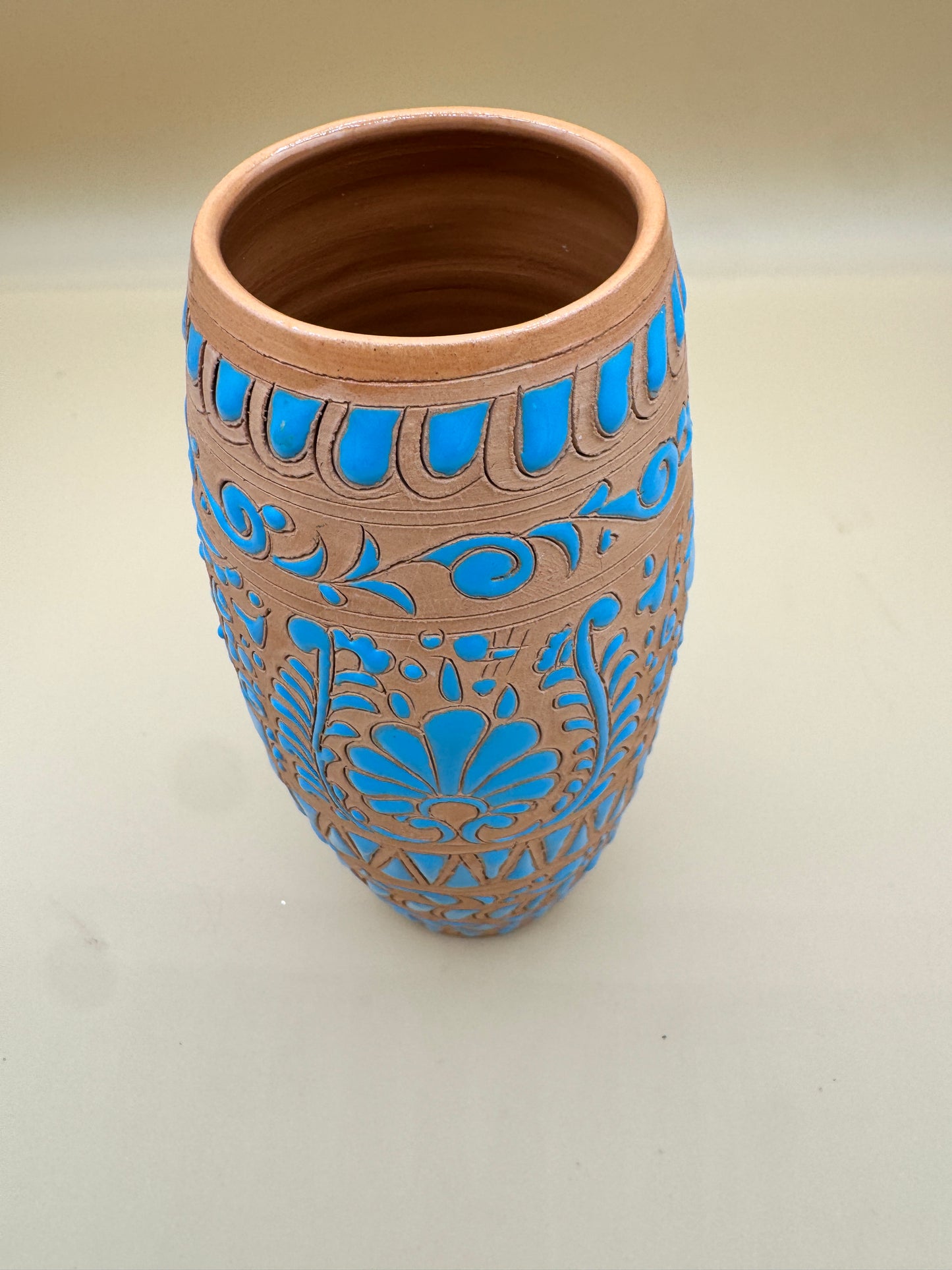 Handmade Greek Vase by Lindos Keramik – Blue & Terracotta Pottery from Rhodes, Greece
