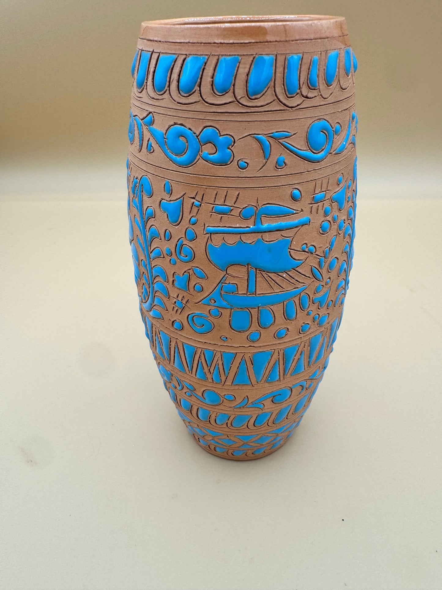 Handmade Greek Vase by Lindos Keramik – Blue & Terracotta Pottery from Rhodes, Greece