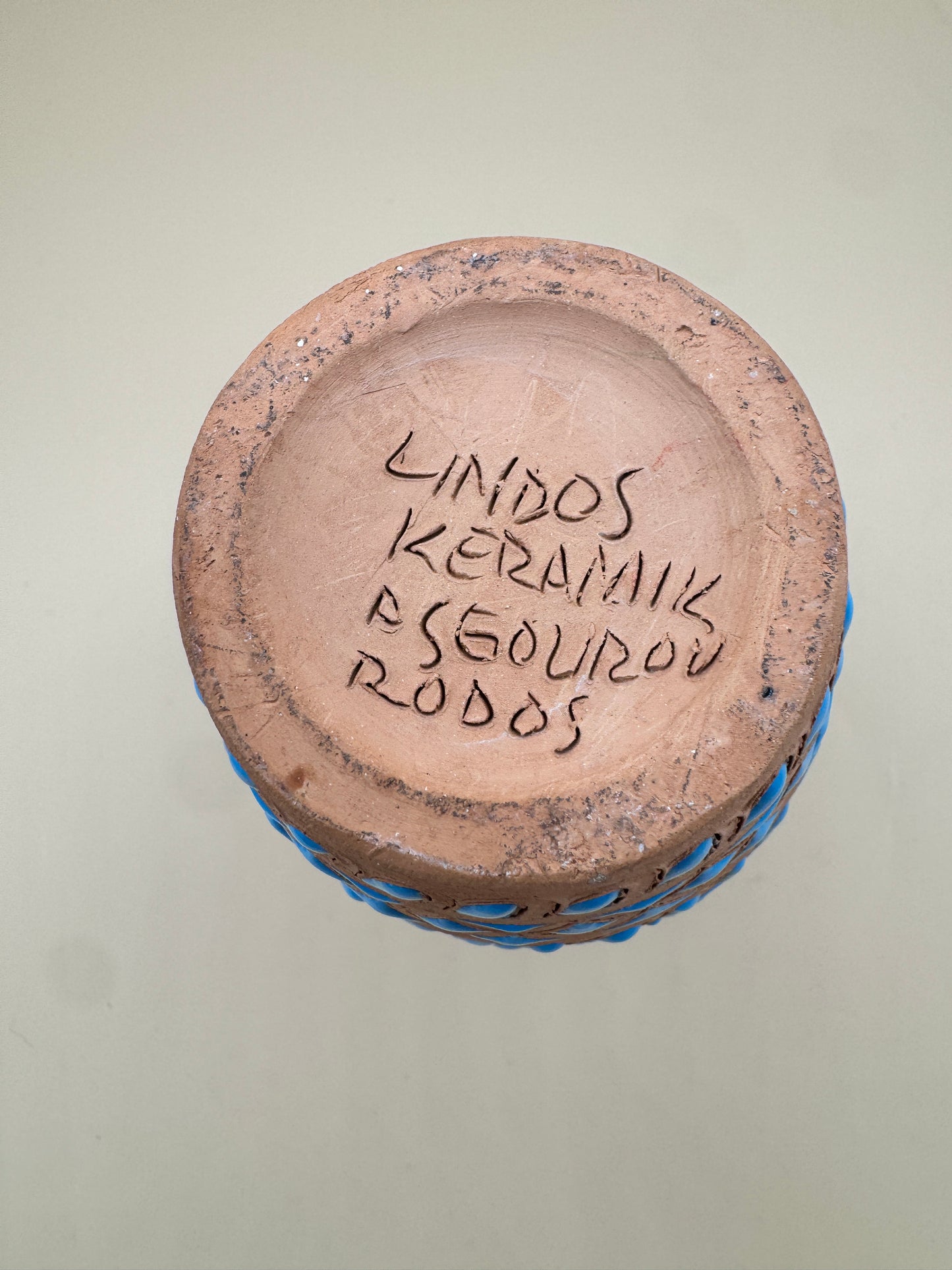 Handmade Greek Vase by Lindos Keramik – Blue & Terracotta Pottery from Rhodes, Greece