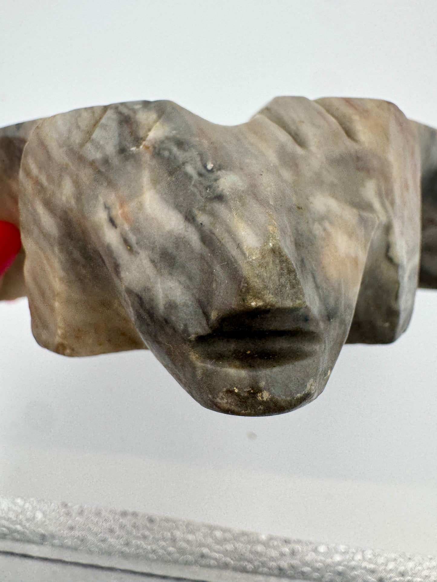 Hand-Carved Onyx Marble Ashtray with Aztec Sun Design – 1960s Stone Catchall