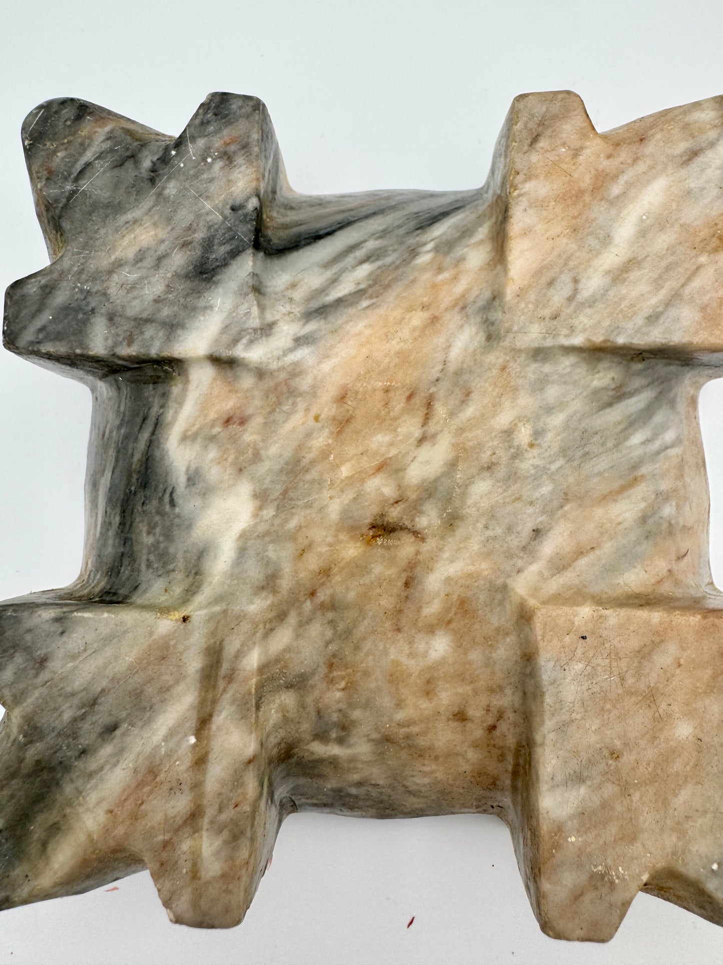 Hand-Carved Onyx Marble Ashtray with Aztec Sun Design – 1960s Stone Catchall