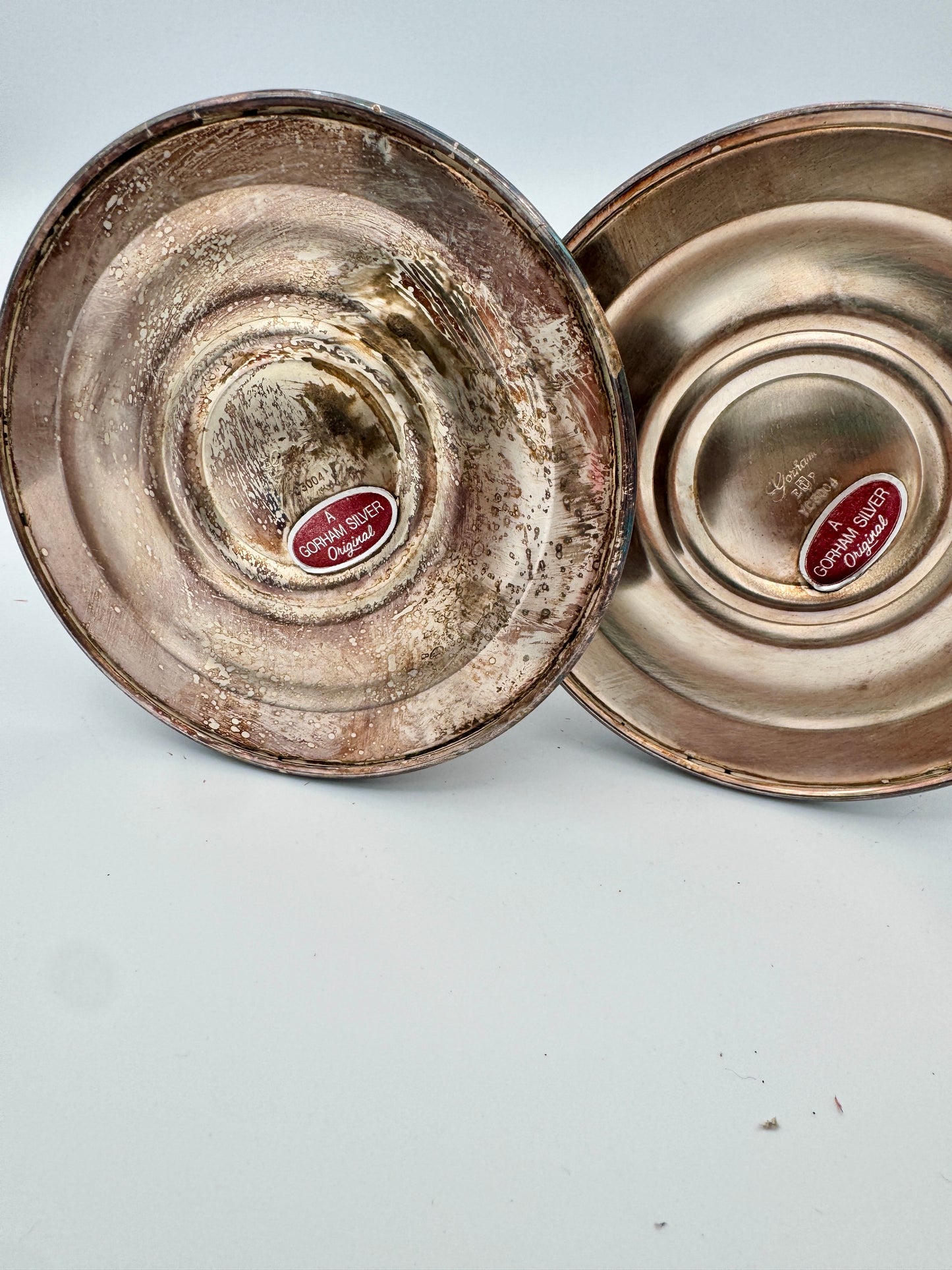 Vintage Gorham “Chantilly” Silver-Plated Candlestick Pair – Mid-Century Scrollwork