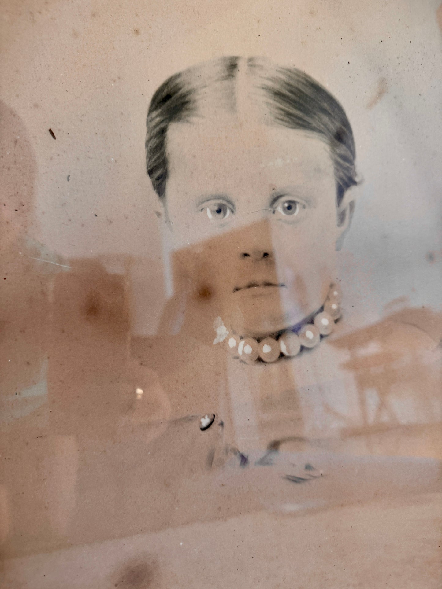 Victorian Mourning Portrait in Original Oval Wood Frame – 25" Antique Memorial Artwork