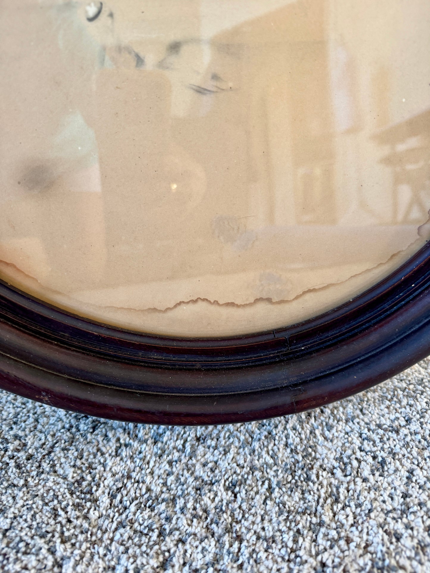 Victorian Mourning Portrait in Original Oval Wood Frame – 25" Antique Memorial Artwork