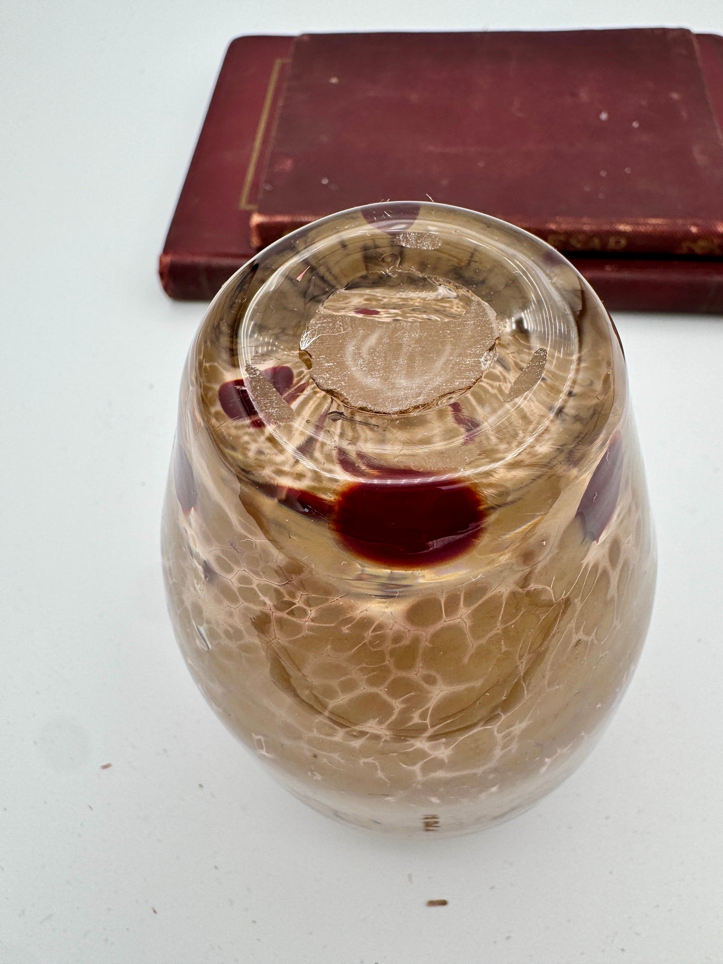 Handblown Art Glass Vase - Amber & Ruby Red Spitted Pattern, 4.5" Studio Glass