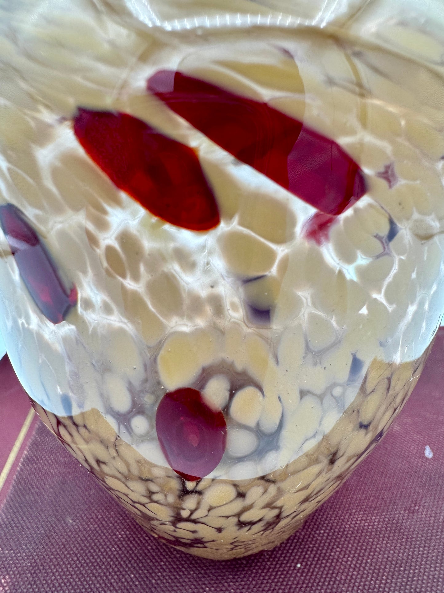 Handblown Art Glass Vase - Amber & Ruby Red Spitted Pattern, 4.5" Studio Glass