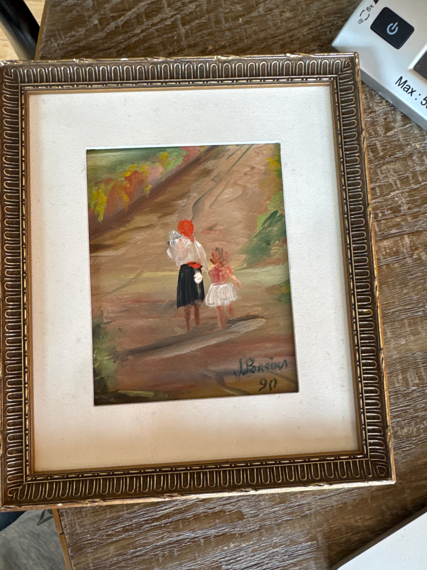 Framed Oil Painting - Mother & Child Scene, Signed by Artist