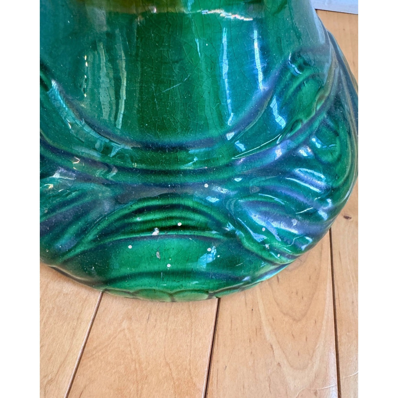 Antique Majolica Jardinière with Bacchus Grapes and Vintage Ceramic  Art Noveau Urn Stand