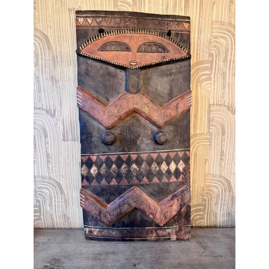 Late 20th Century Pende Polychrome Carved Wood Figural Panel – DR Congo – 32"