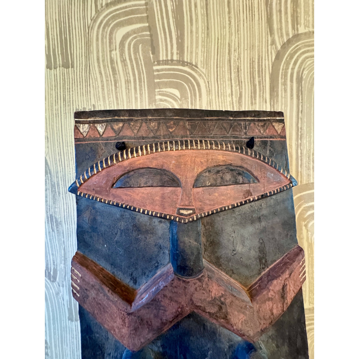 Late 20th Century Pende Polychrome Carved Wood Figural Panel – DR Congo – 32"