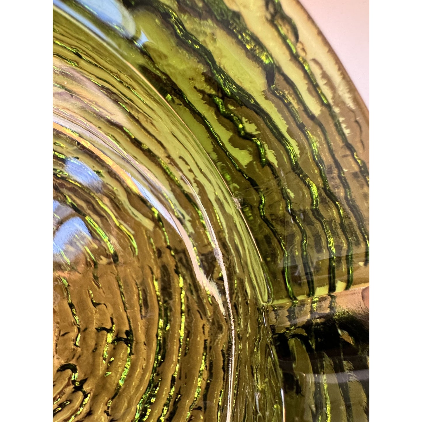Hand-Carved Wood & Green Glass Ashtray with Iron Nail Accents