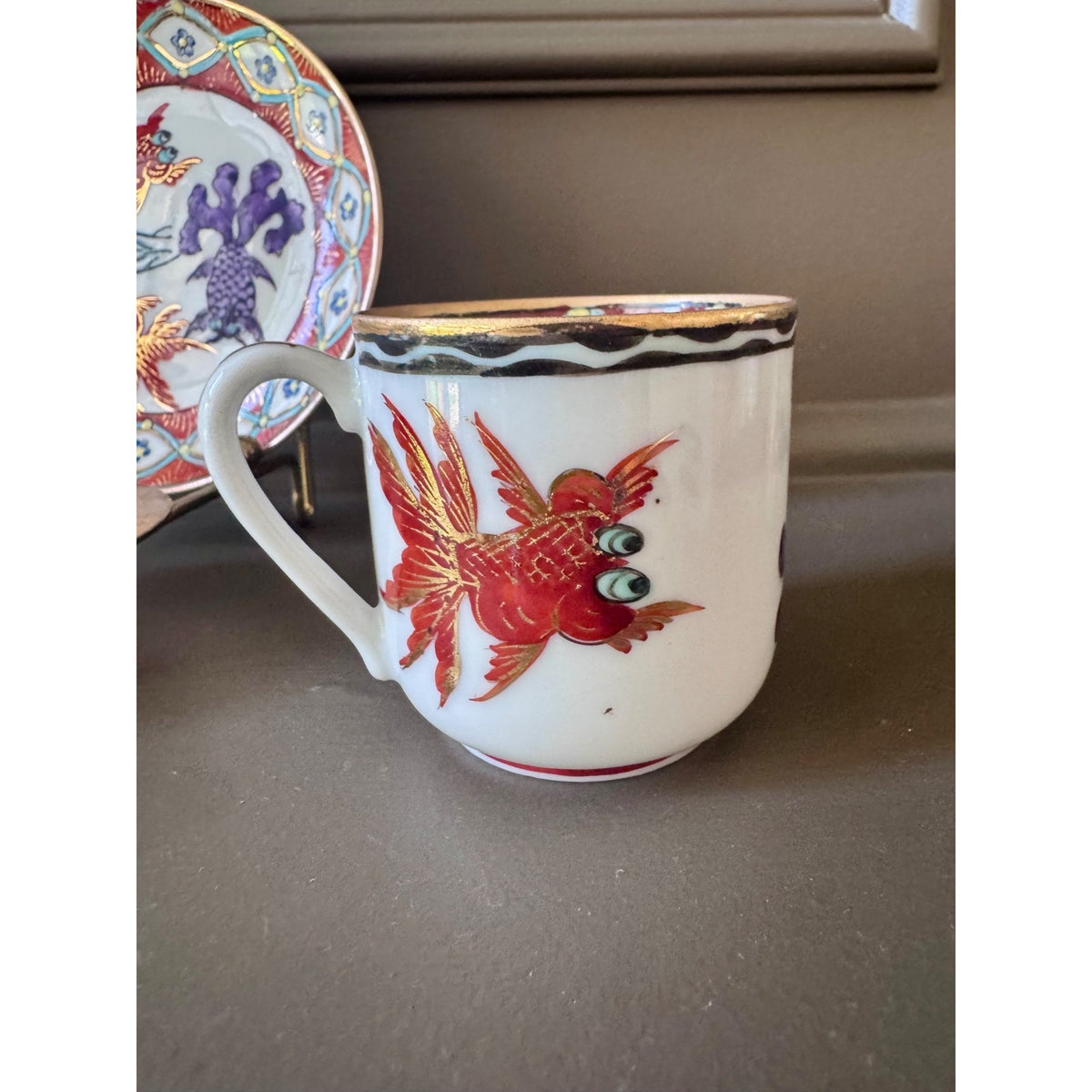 Vintage Japanese Goldfish Porcelain Teacup & Saucer