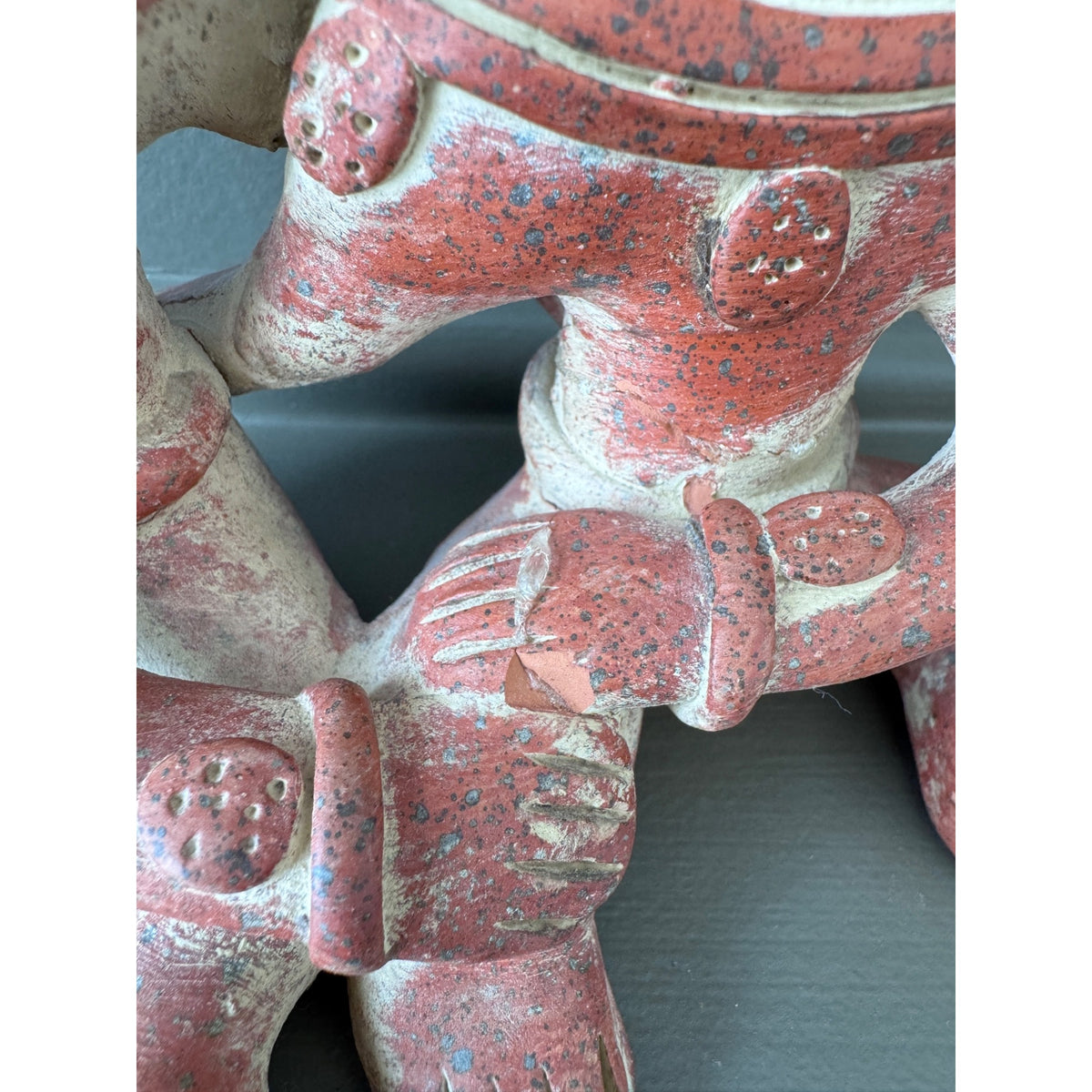 Pre-Columbian Style Terracotta Figural Sculpture – Two Seated Figures, Folk Art Pottery