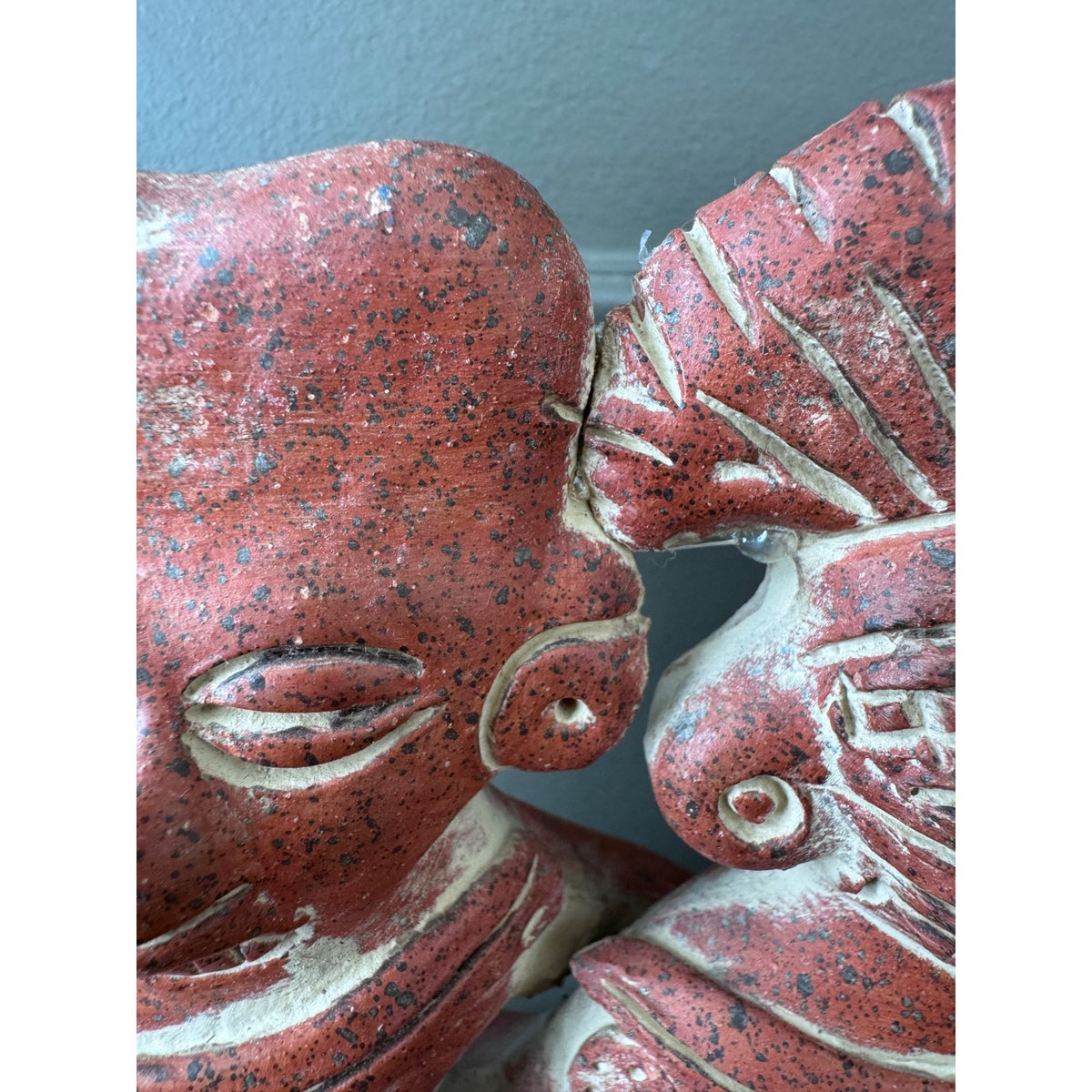 Pre-Columbian Style Terracotta Figural Sculpture – Two Seated Figures, Folk Art Pottery