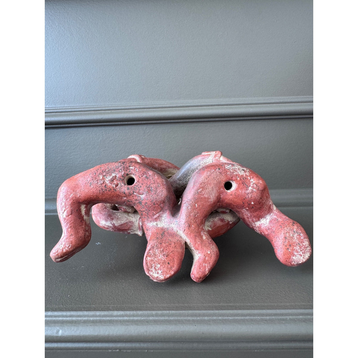 Pre-Columbian Style Terracotta Figural Sculpture – Two Seated Figures, Folk Art Pottery