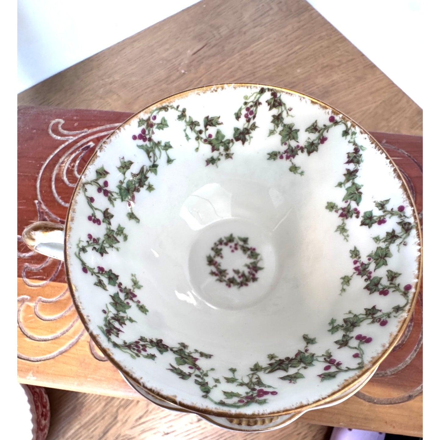Haviland Limoges Floral Teacup and Saucer Villard J. Welch France Gold Trim Vintage