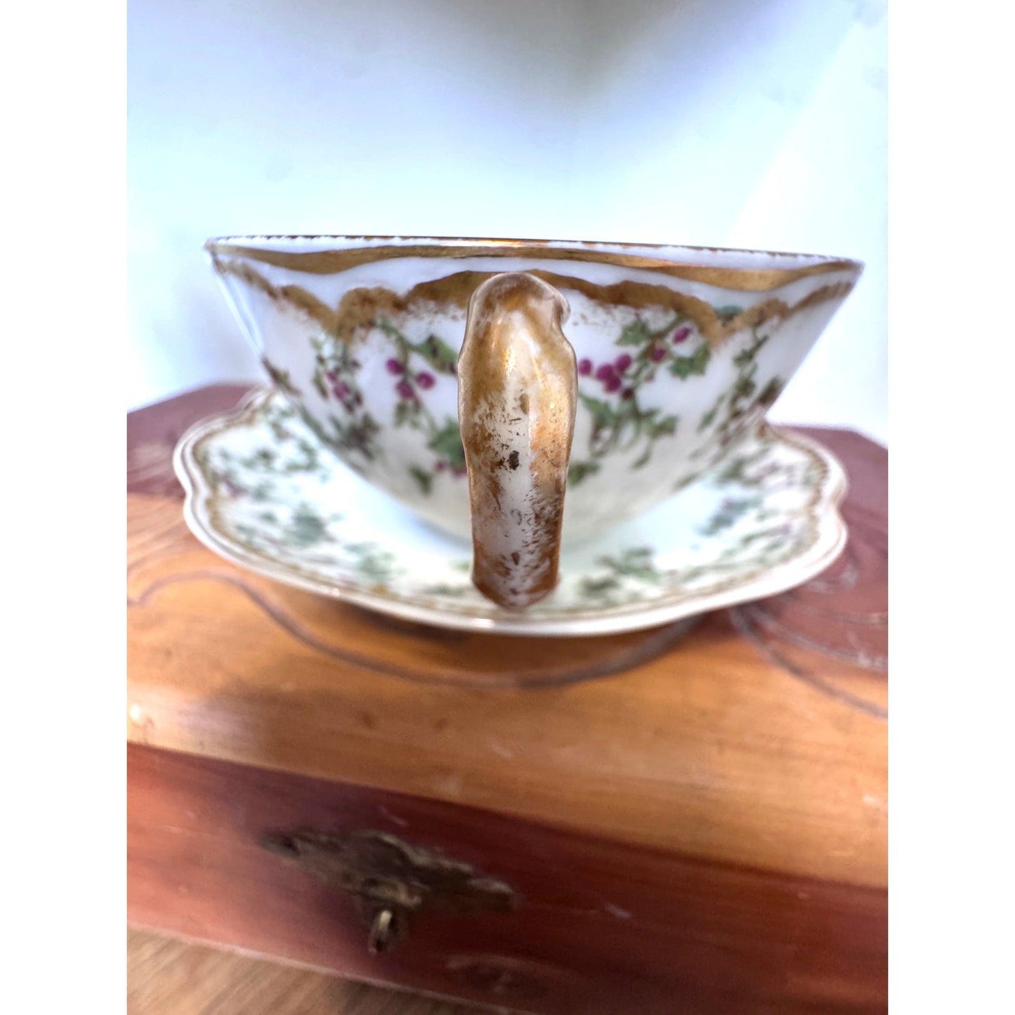 Haviland Limoges Floral Teacup and Saucer Villard J. Welch France Gold Trim Vintage