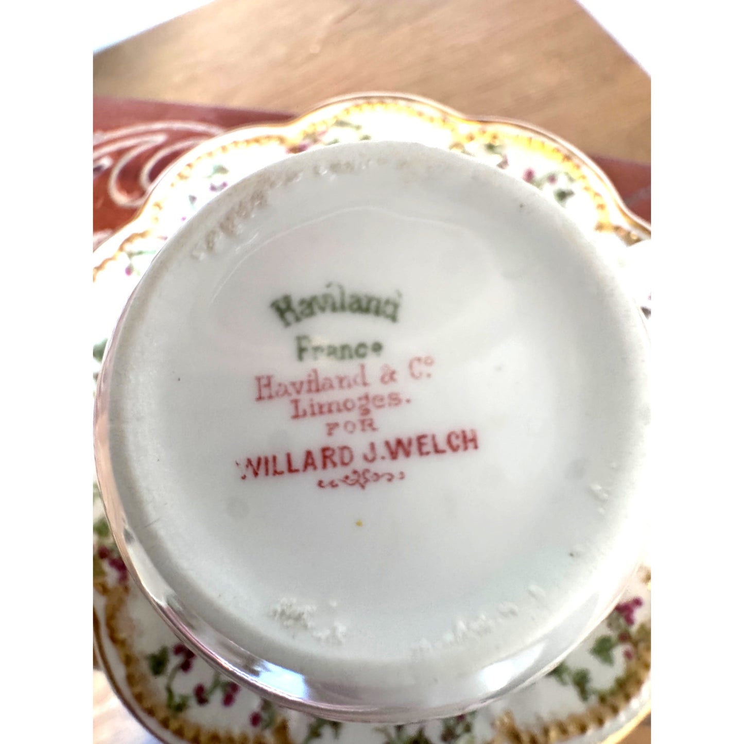 Haviland Limoges Floral Teacup and Saucer Villard J. Welch France Gold Trim Vintage