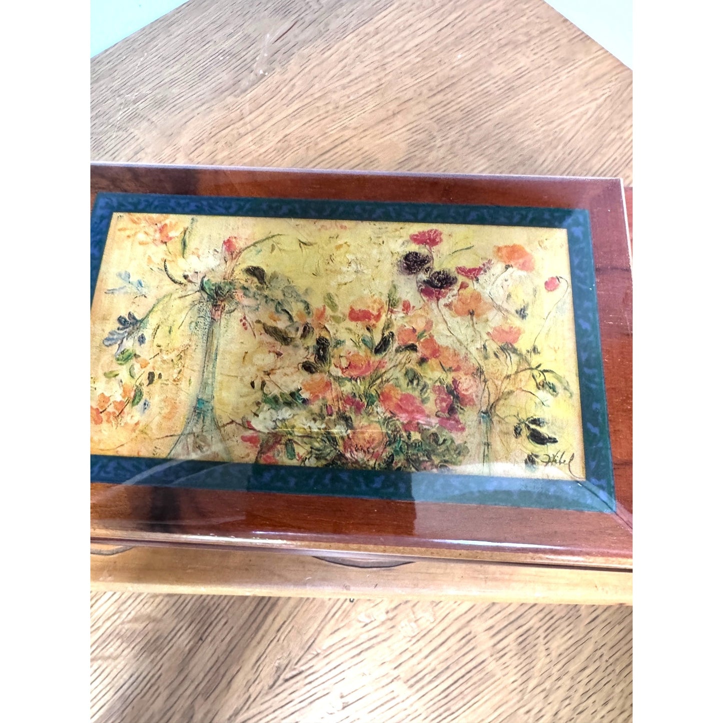 Wooden Keepsake Box Floral Lid Small Jewelry Trinket Box 6.75 Inch
