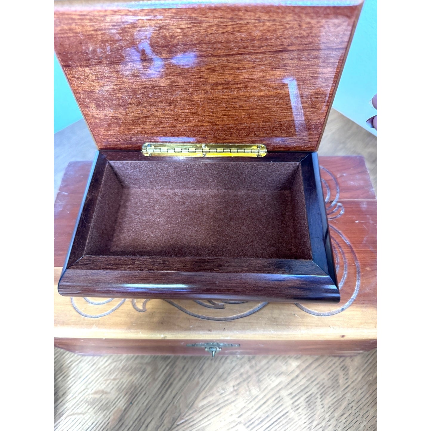 Wooden Keepsake Box Floral Lid Small Jewelry Trinket Box 6.75 Inch