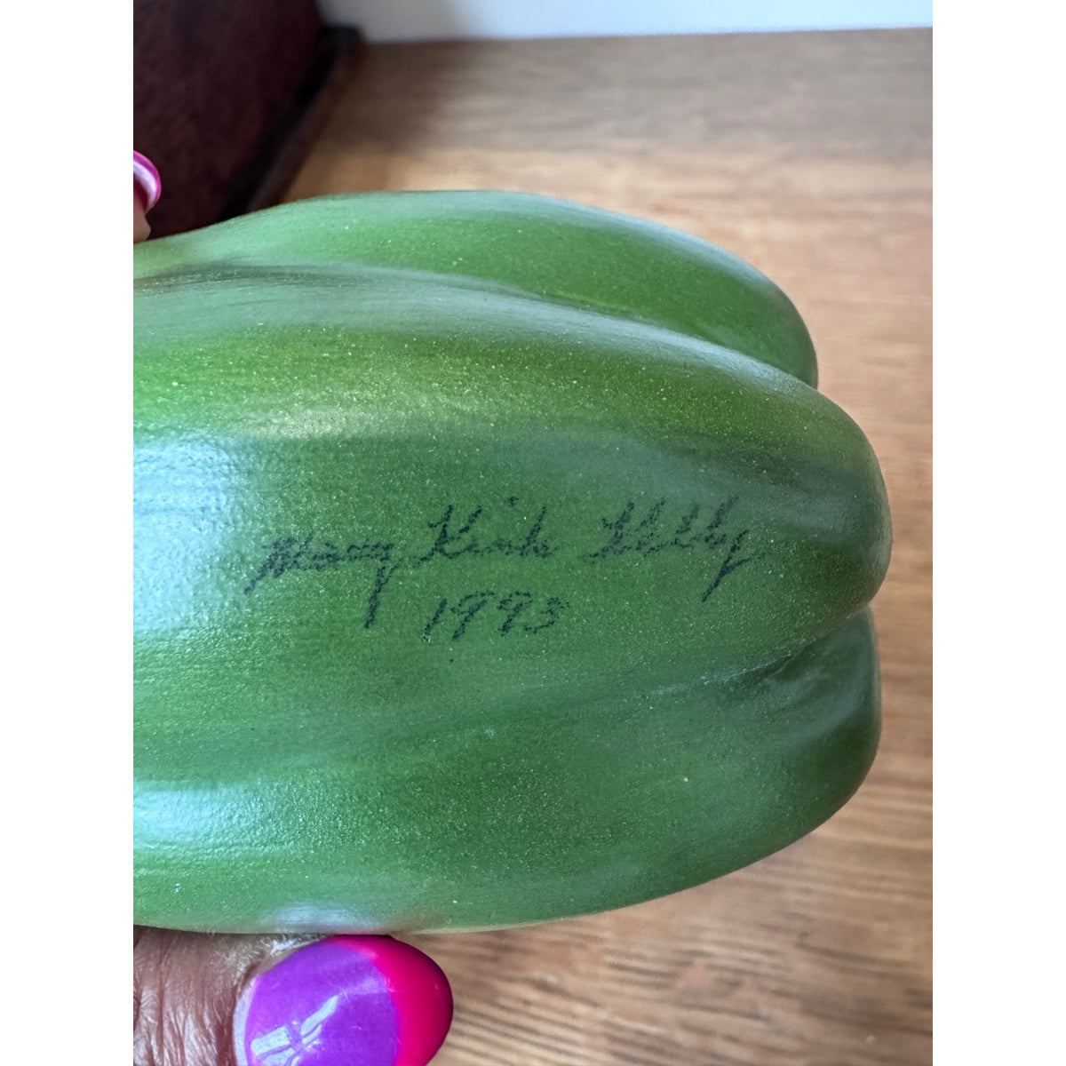 Mary Kirk Kelly Signed Green Bell Pepper Ceramic Sculpture – 1993