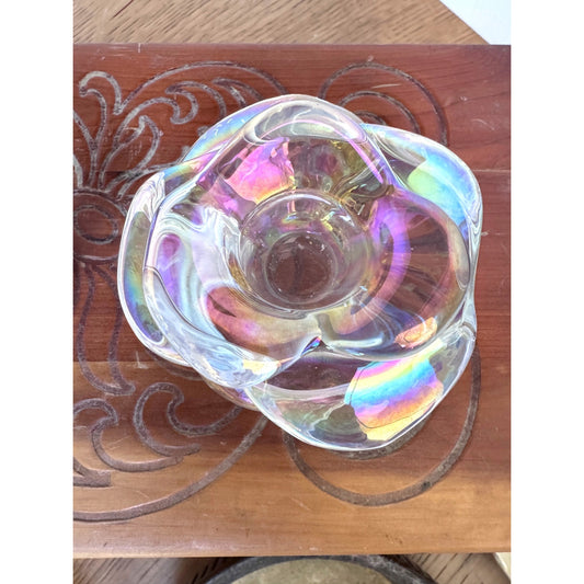 Iridescent Glass Flower Canddle Holders - Petite Floral Pair 3.25"