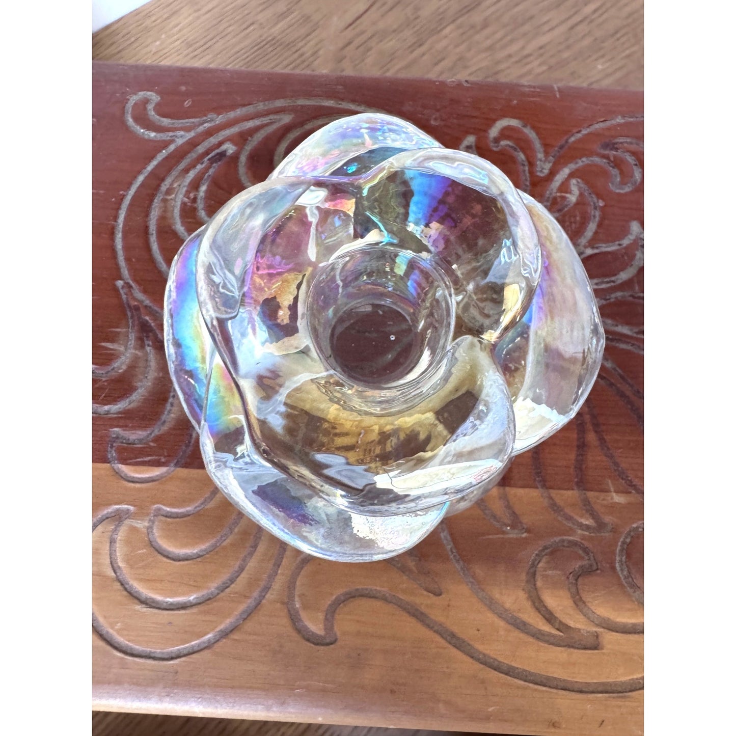 Iridescent Glass Flower Canddle Holders - Petite Floral Pair 3.25"