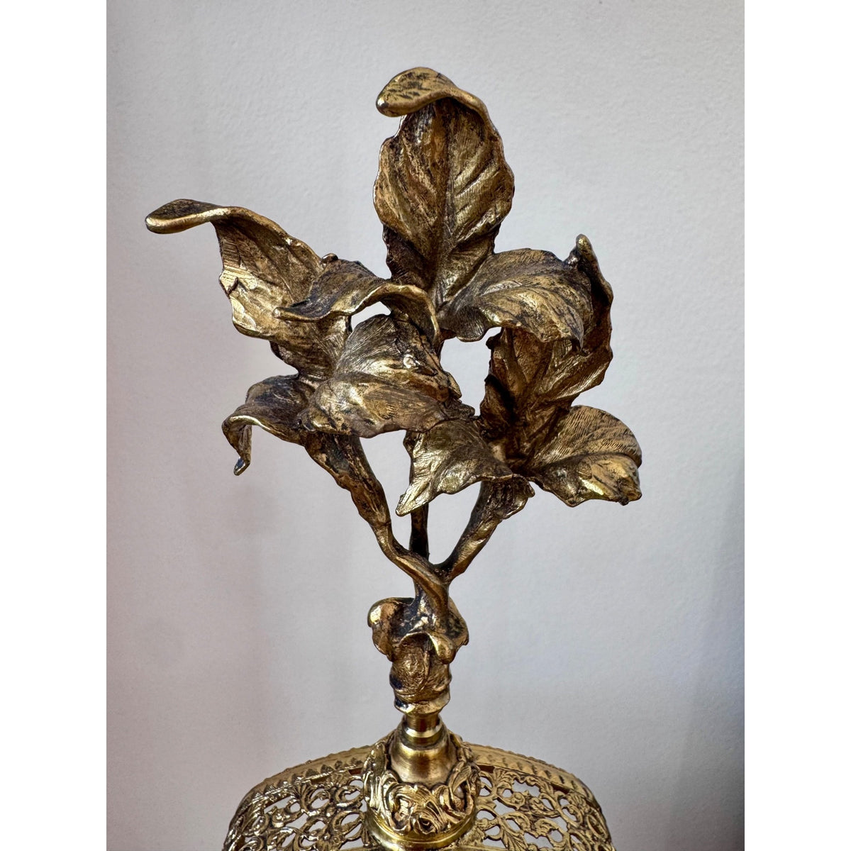 Vintage Ornate Gold Filigree Perfume Bottle Holder with Floral Finial