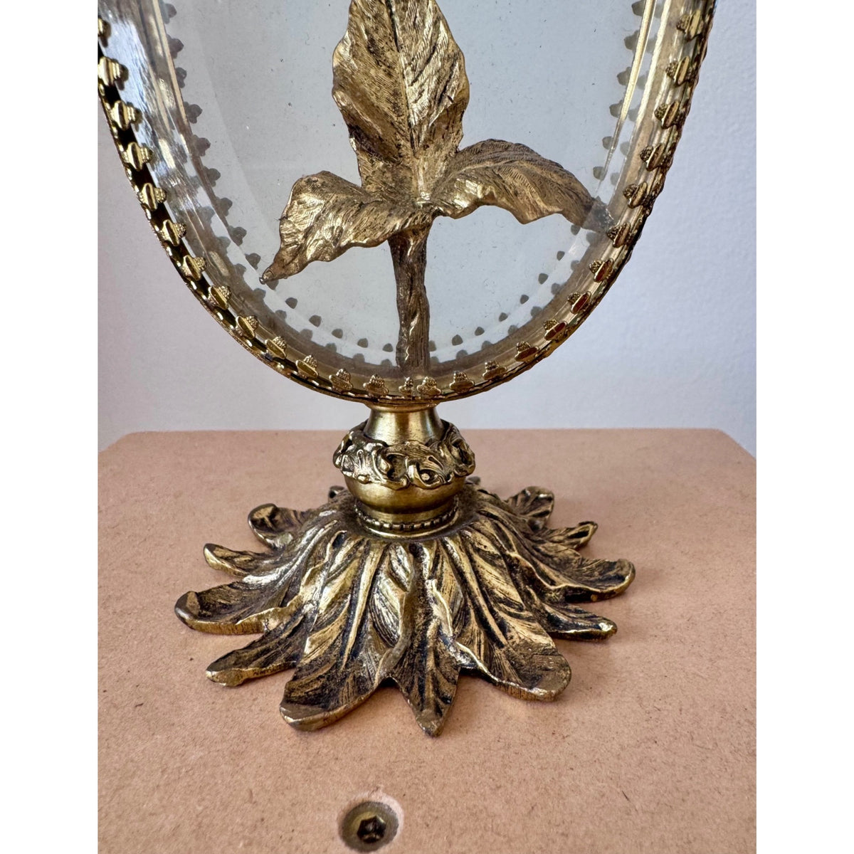Vintage Ornate Gold Filigree Perfume Bottle Holder with Floral Finial