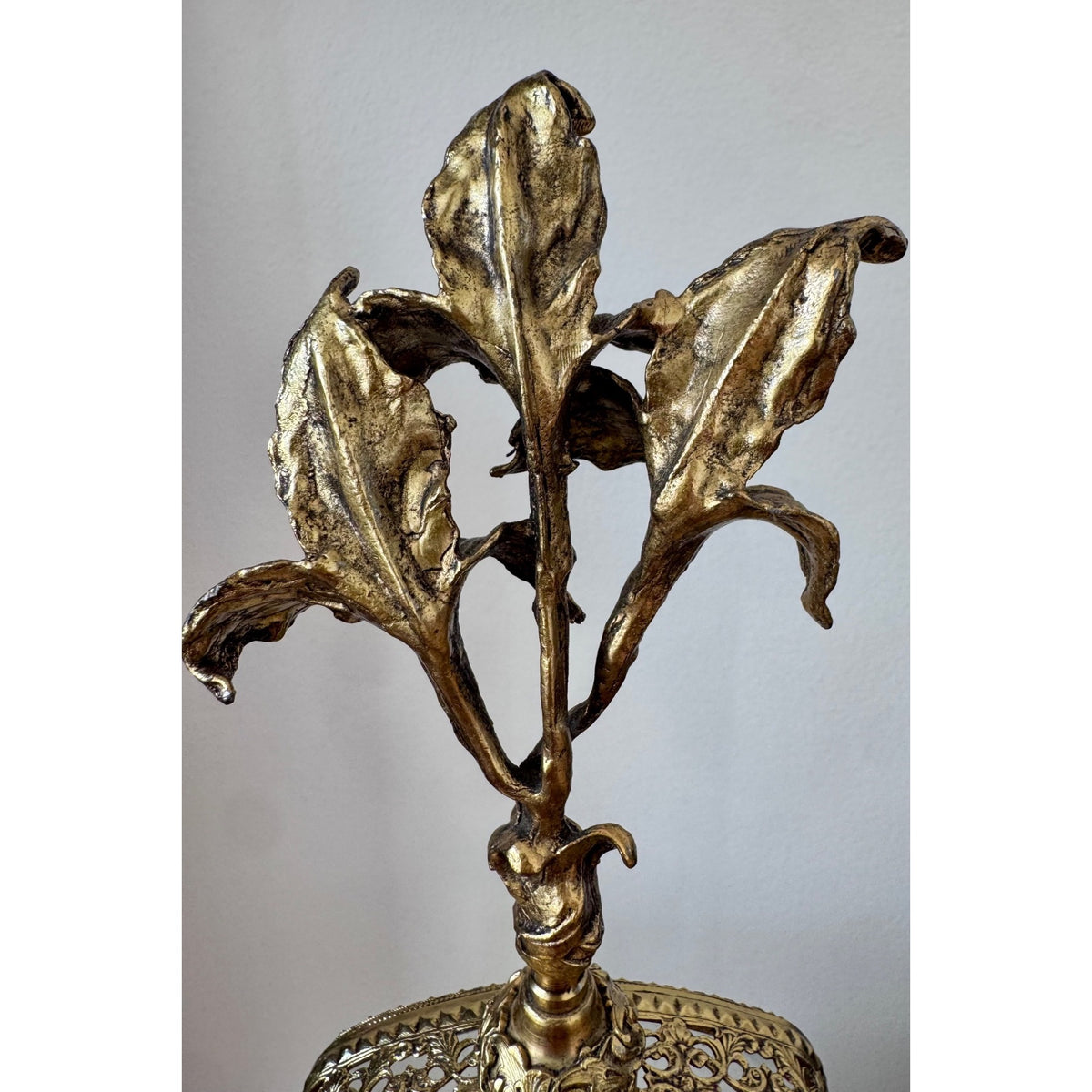 Vintage Ornate Gold Filigree Perfume Bottle Holder with Floral Finial