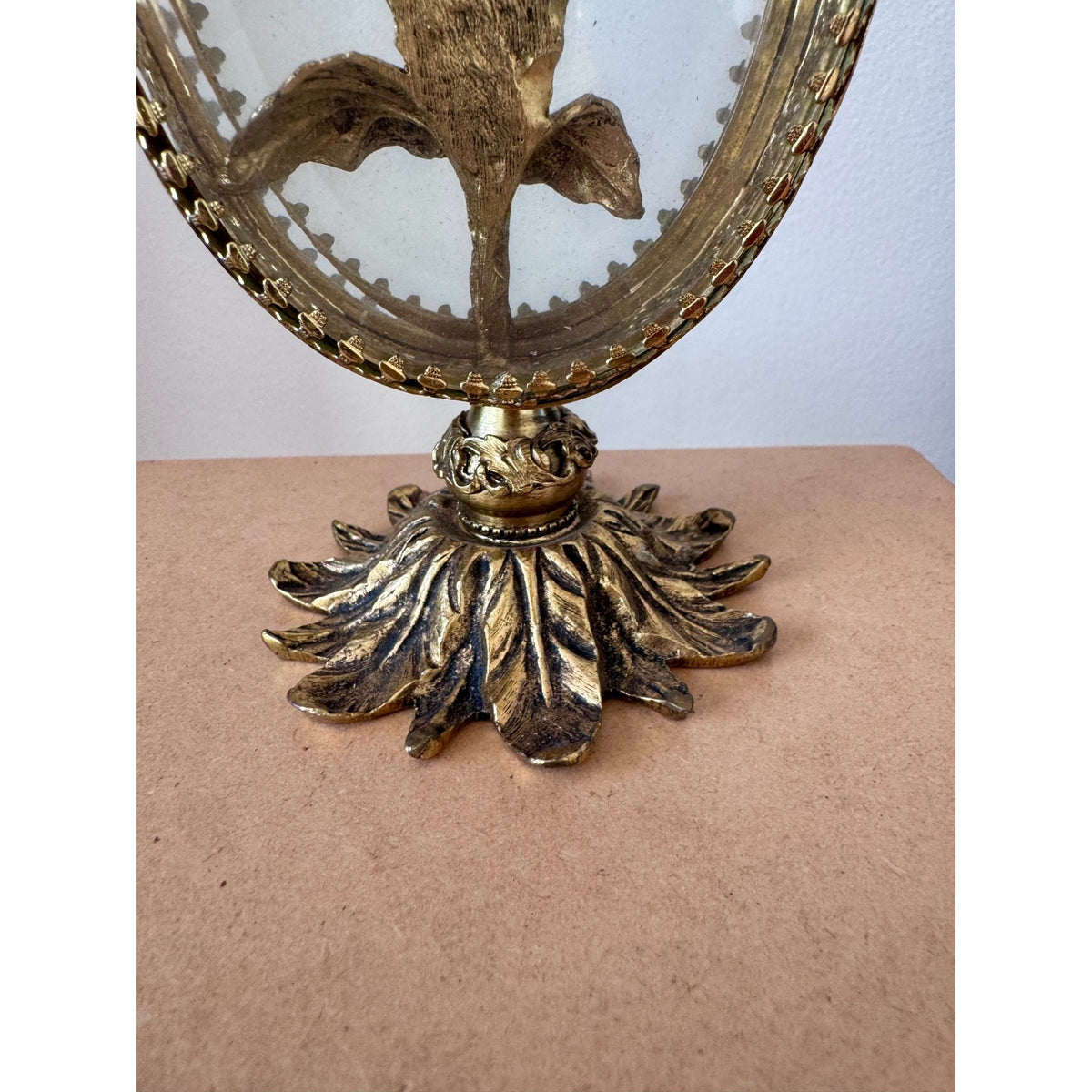 Vintage Ornate Gold Filigree Perfume Bottle Holder with Floral Finial