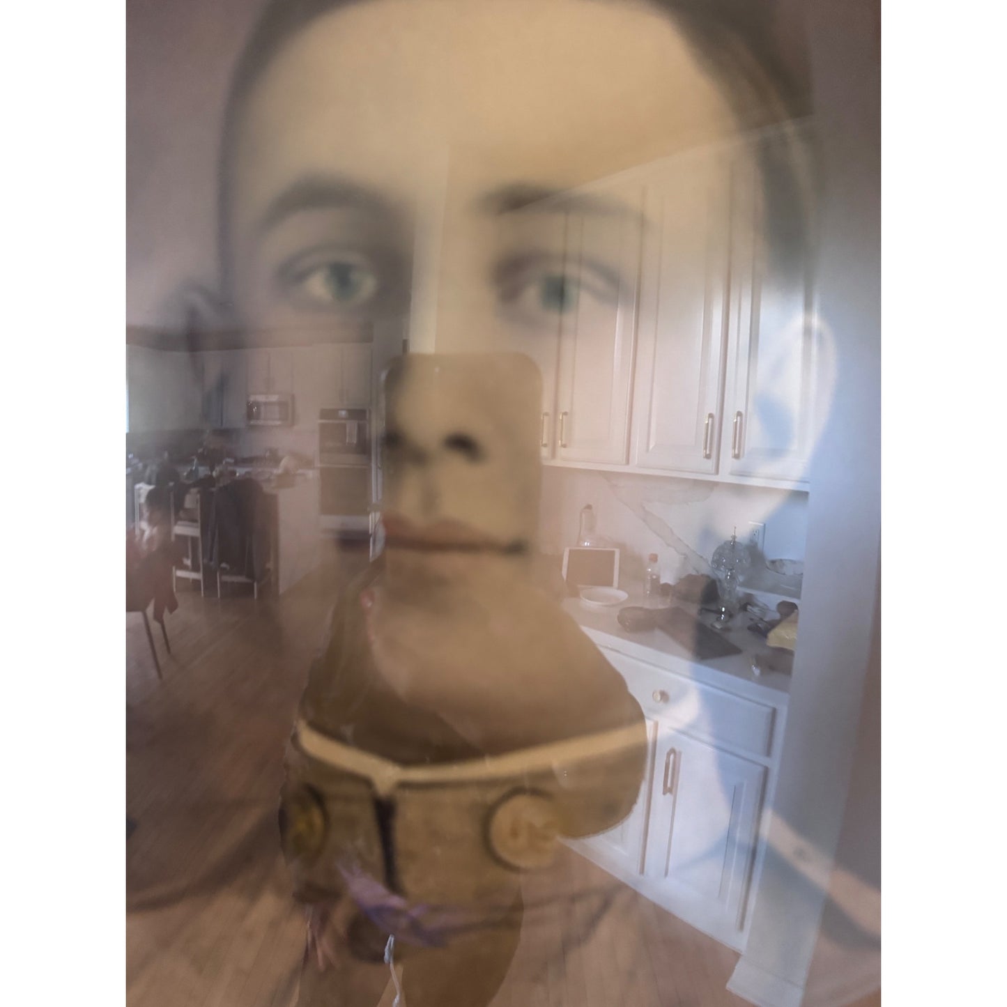 Antique U.S. Officer Portrait in Convex Glass Frame | Oval Wood Frame Blue & Gold Floral | Vintage Military Wall Art