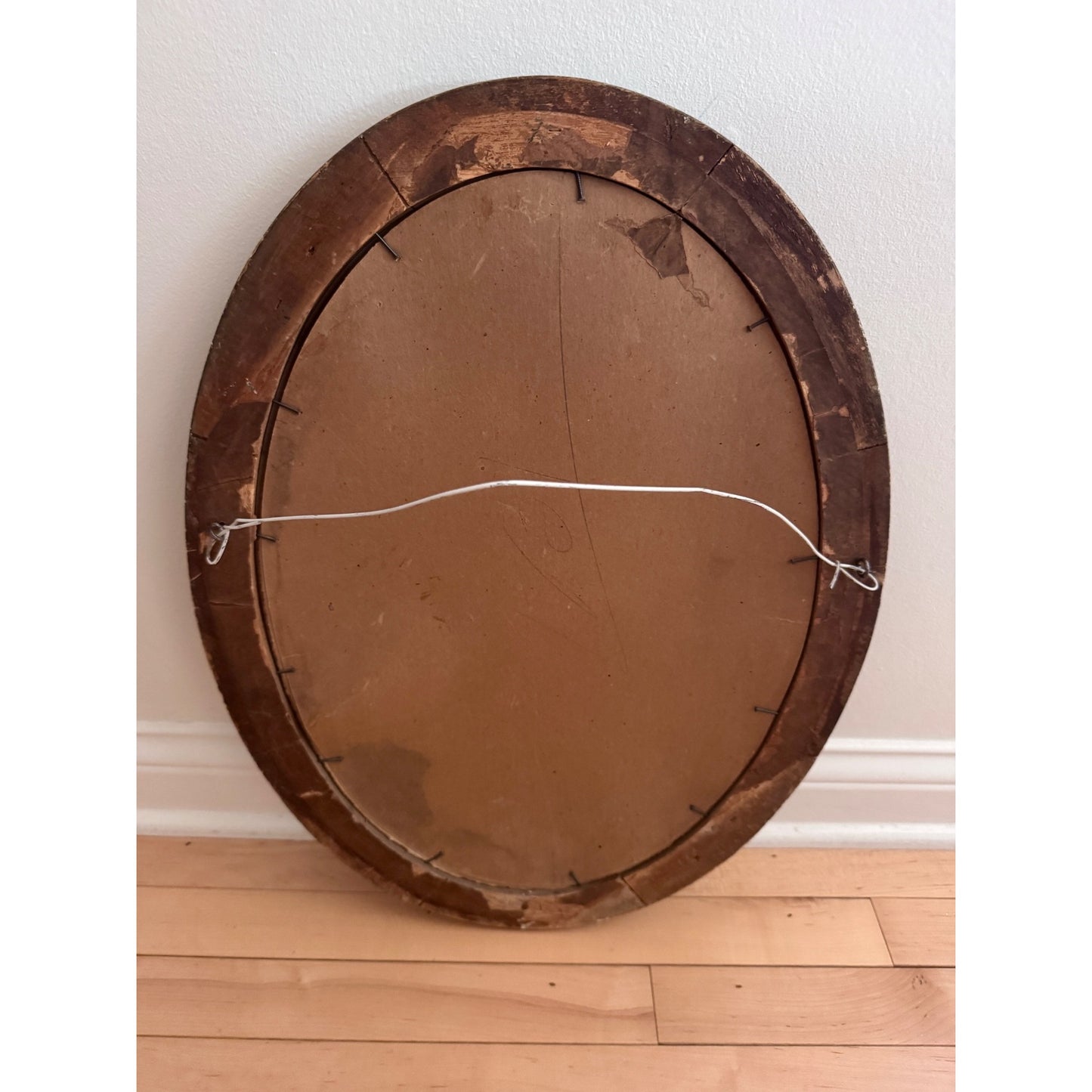 Antique U.S. Officer Portrait in Convex Glass Frame | Oval Wood Frame Blue & Gold Floral | Vintage Military Wall Art