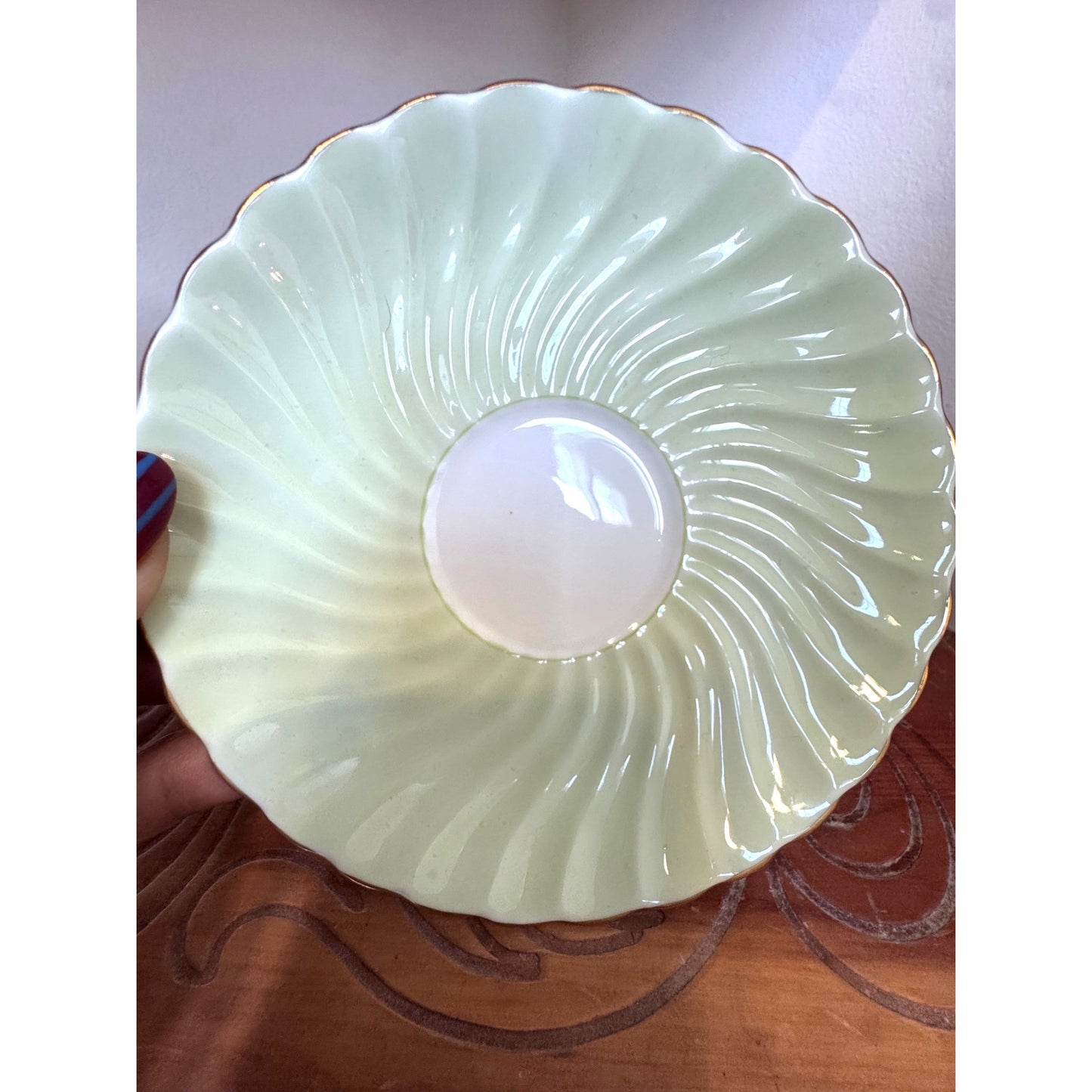 Vintage Aynsley Bone China Teacup and Saucer Green Floral England Gold Trim