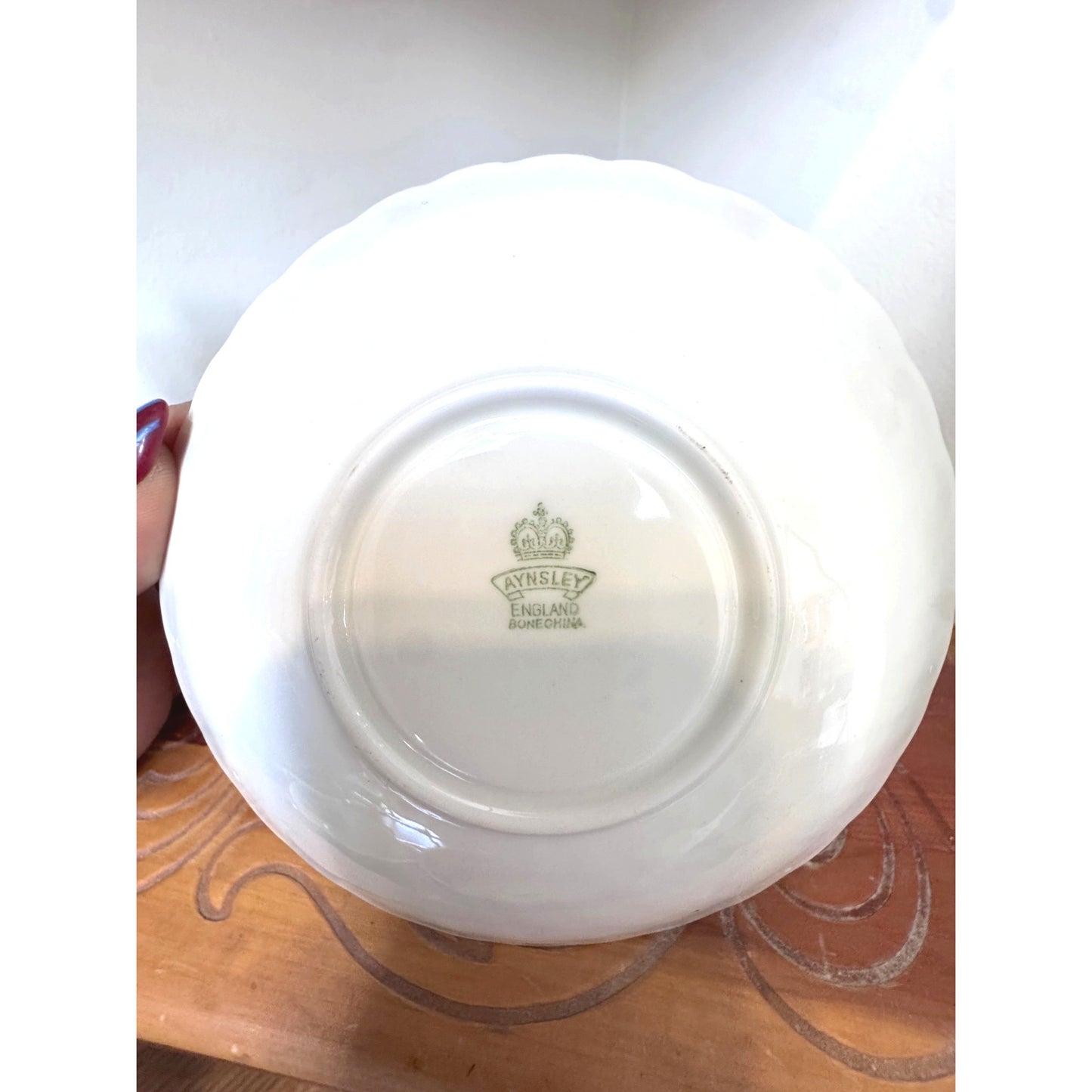 Vintage Aynsley Bone China Teacup and Saucer Green Floral England Gold Trim