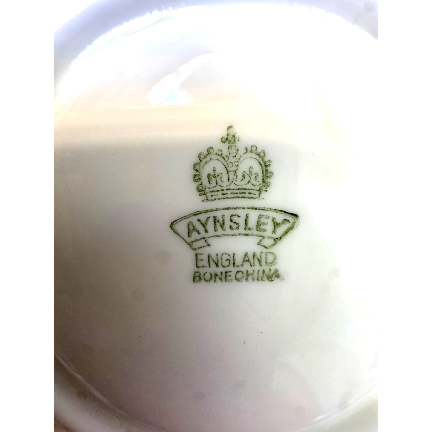 Vintage Aynsley Bone China Teacup and Saucer Green Floral England Gold Trim
