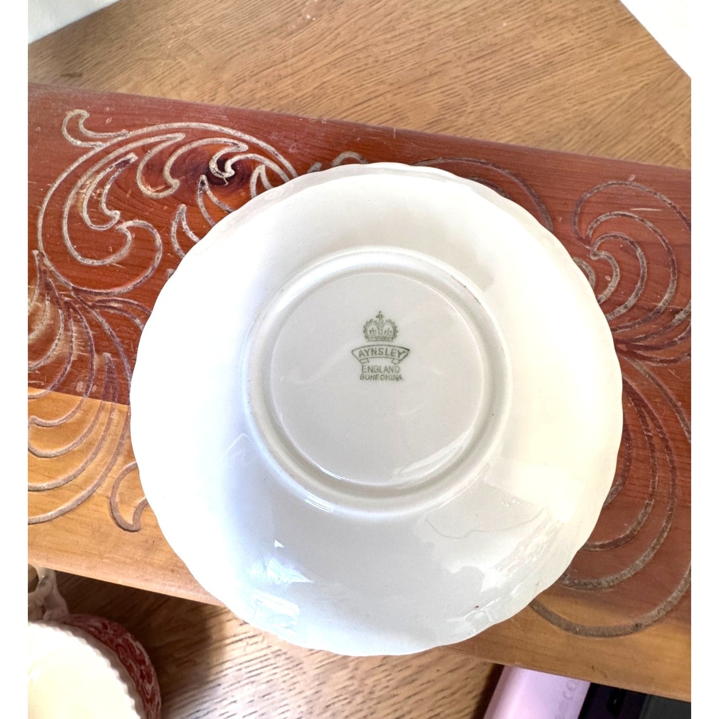 Vintage Aynsley Bone China Teacup and Saucer Green Floral England Gold Trim