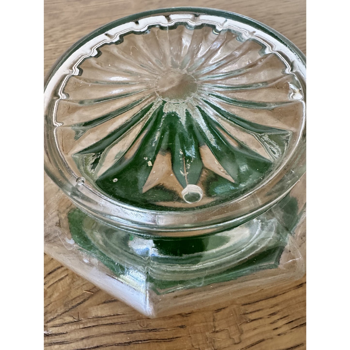 Vintage Green Hair Receiver with Painted Lid – Early Plastic Vanity Jar
