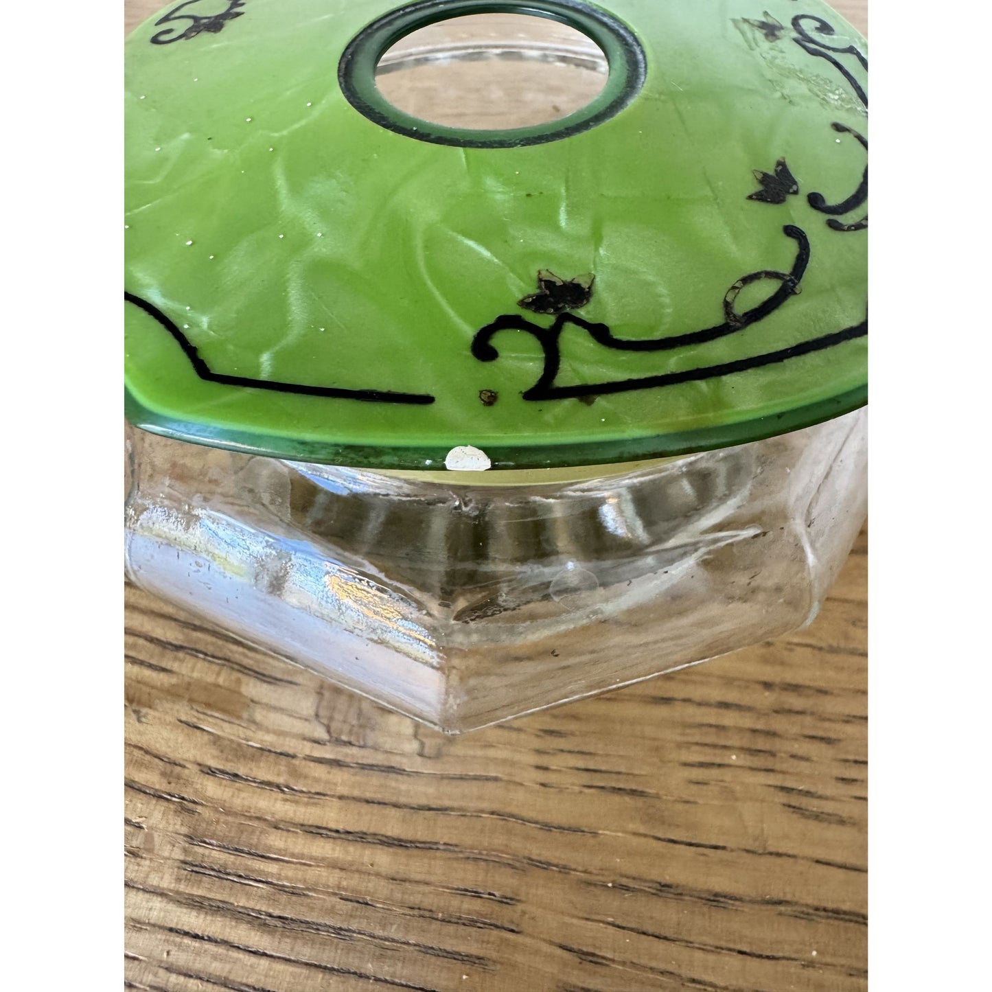 Vintage Green Hair Receiver with Painted Lid – Early Plastic Vanity Jar
