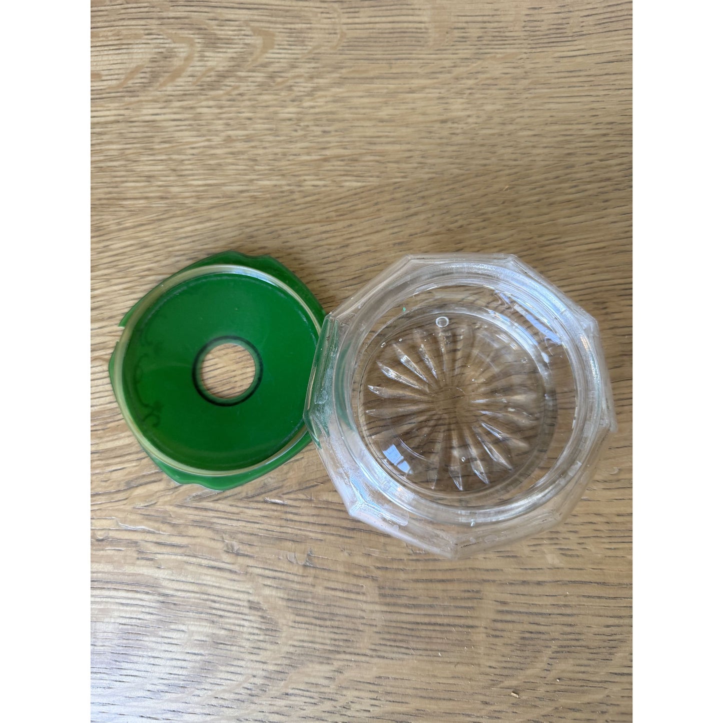 Vintage Green Hair Receiver with Painted Lid – Early Plastic Vanity Jar