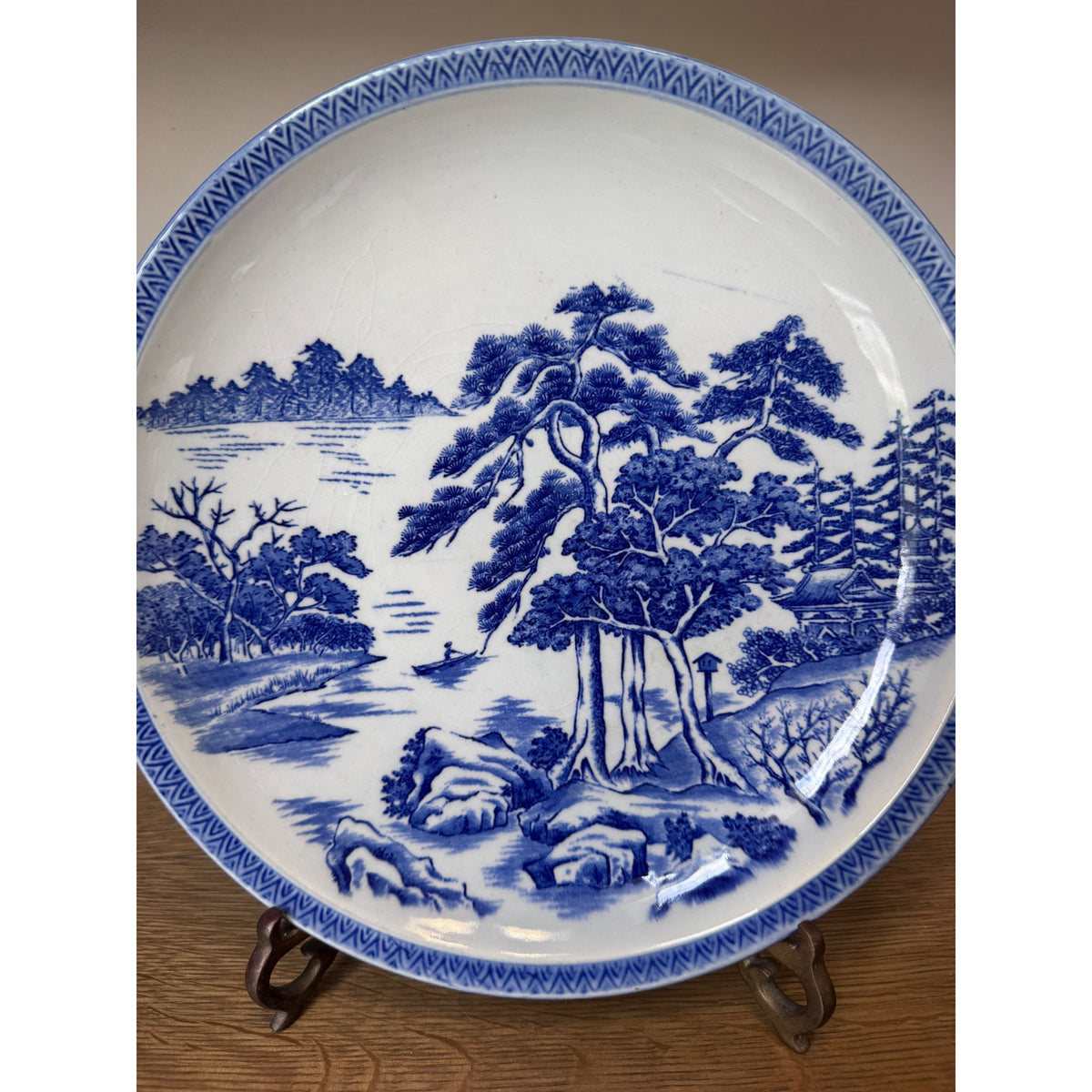 Chinese Blue White Porcelain Landscape Bowl 12.5"