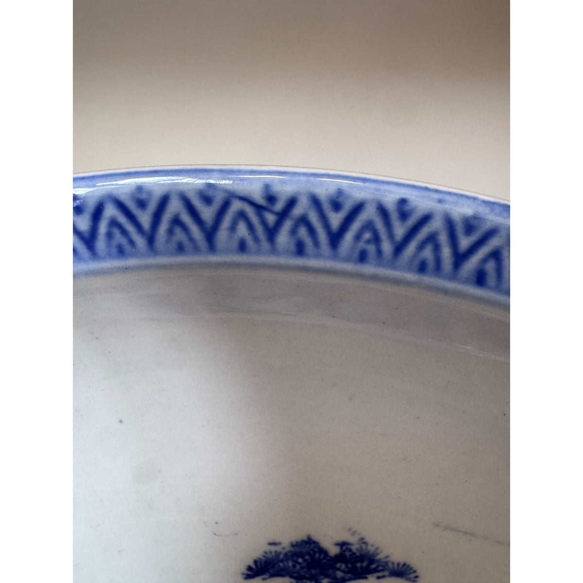 Chinese Blue White Porcelain Landscape Bowl 12.5"