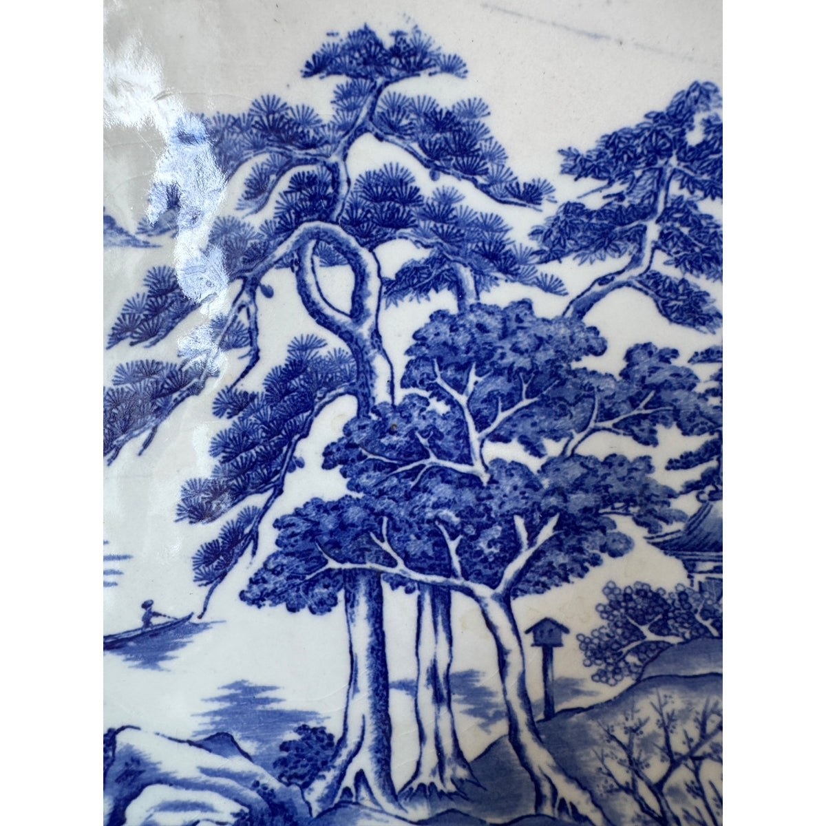 Chinese Blue White Porcelain Landscape Bowl 12.5"