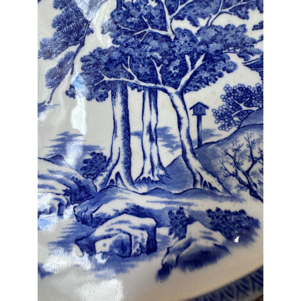 Chinese Blue White Porcelain Landscape Bowl 12.5"