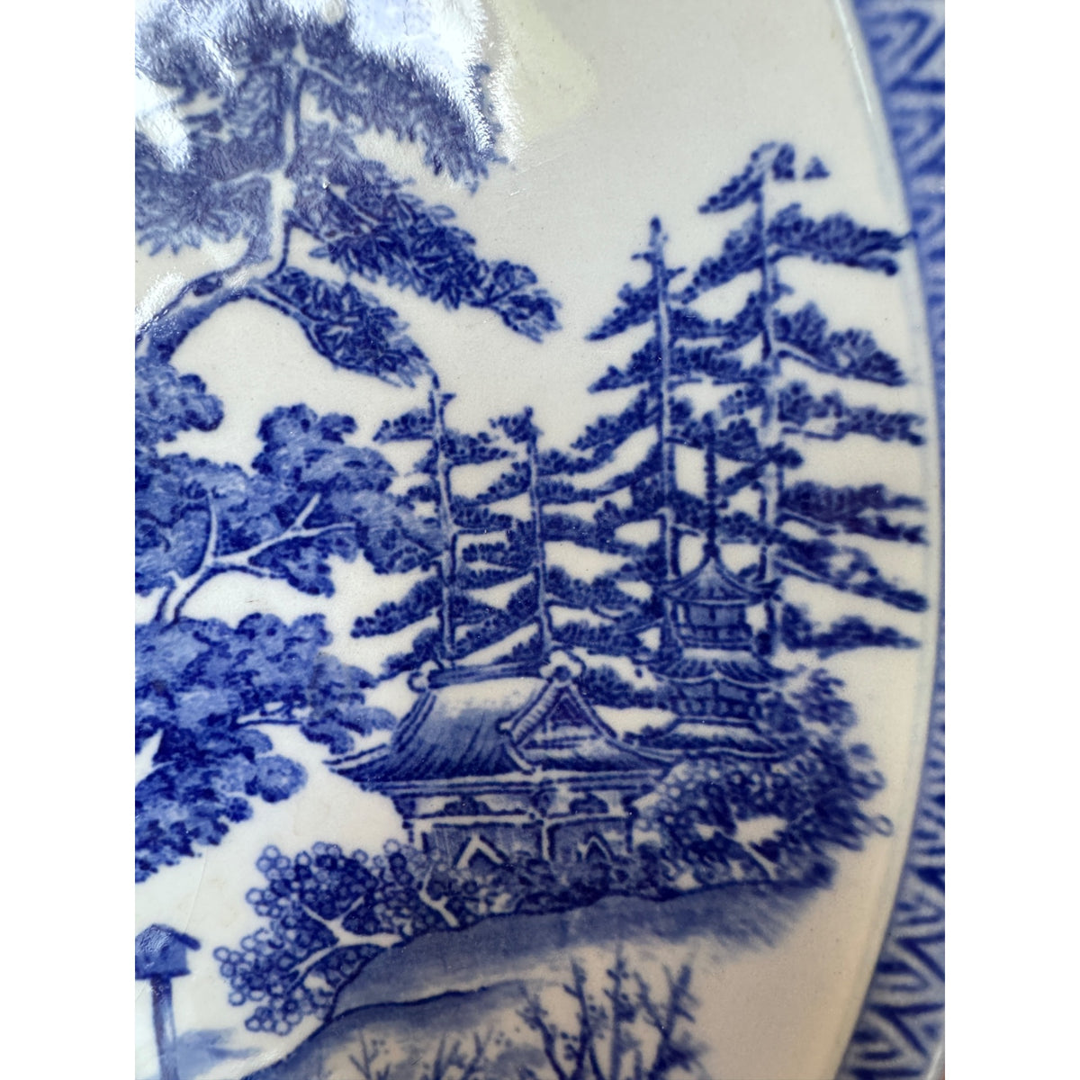 Chinese Blue White Porcelain Landscape Bowl 12.5"