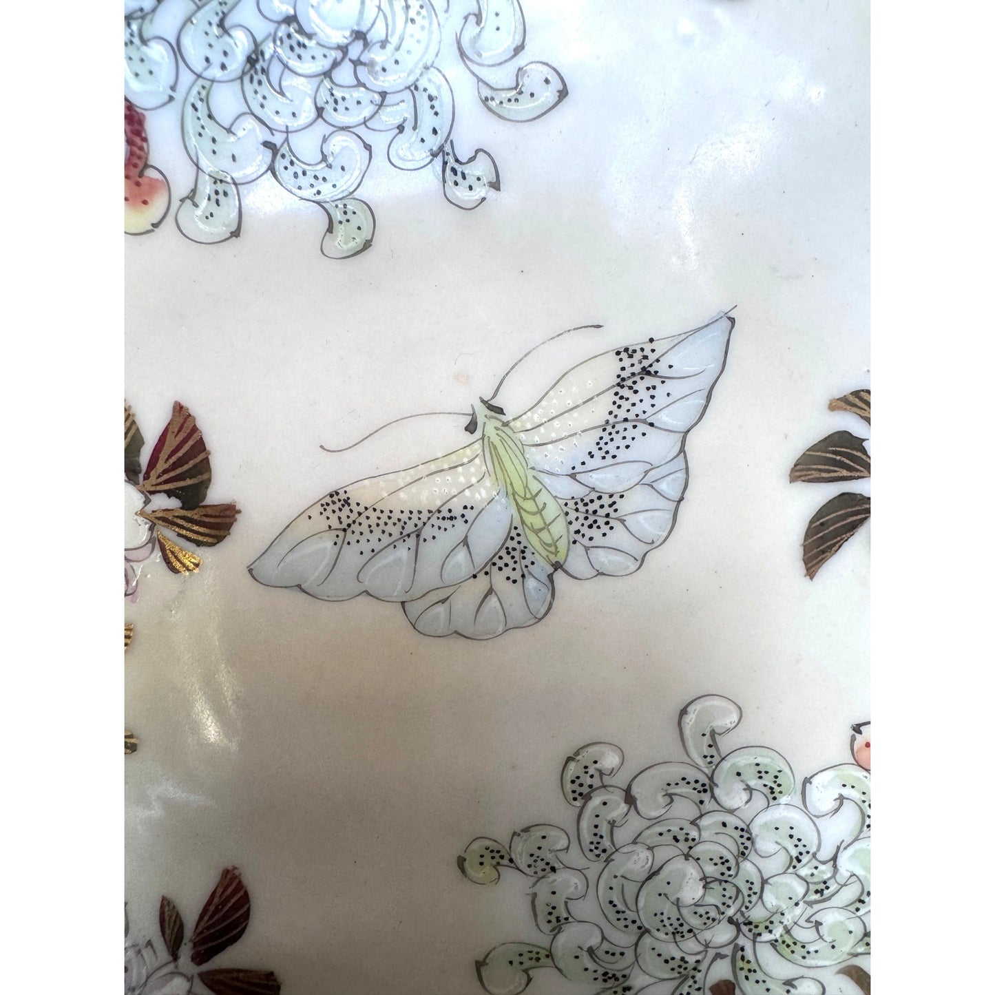 D&M New York Porcelain Bowl Scalloped Floral & Butterfly Gold Trim Decorative Dish
