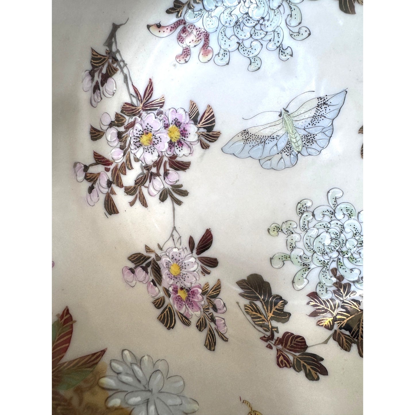 D&M New York Porcelain Bowl Scalloped Floral & Butterfly Gold Trim Decorative Dish